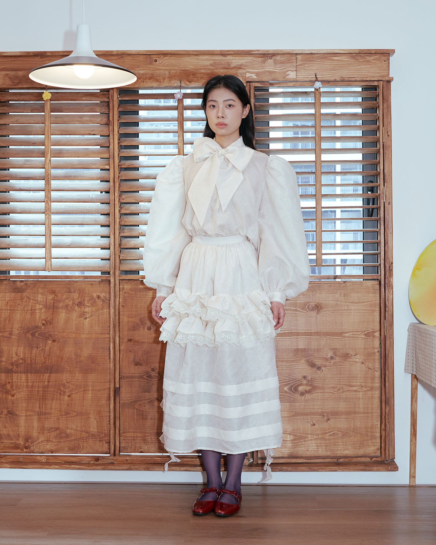 Beige Cabbage Ruffles Pleated Flare Midi Skirt