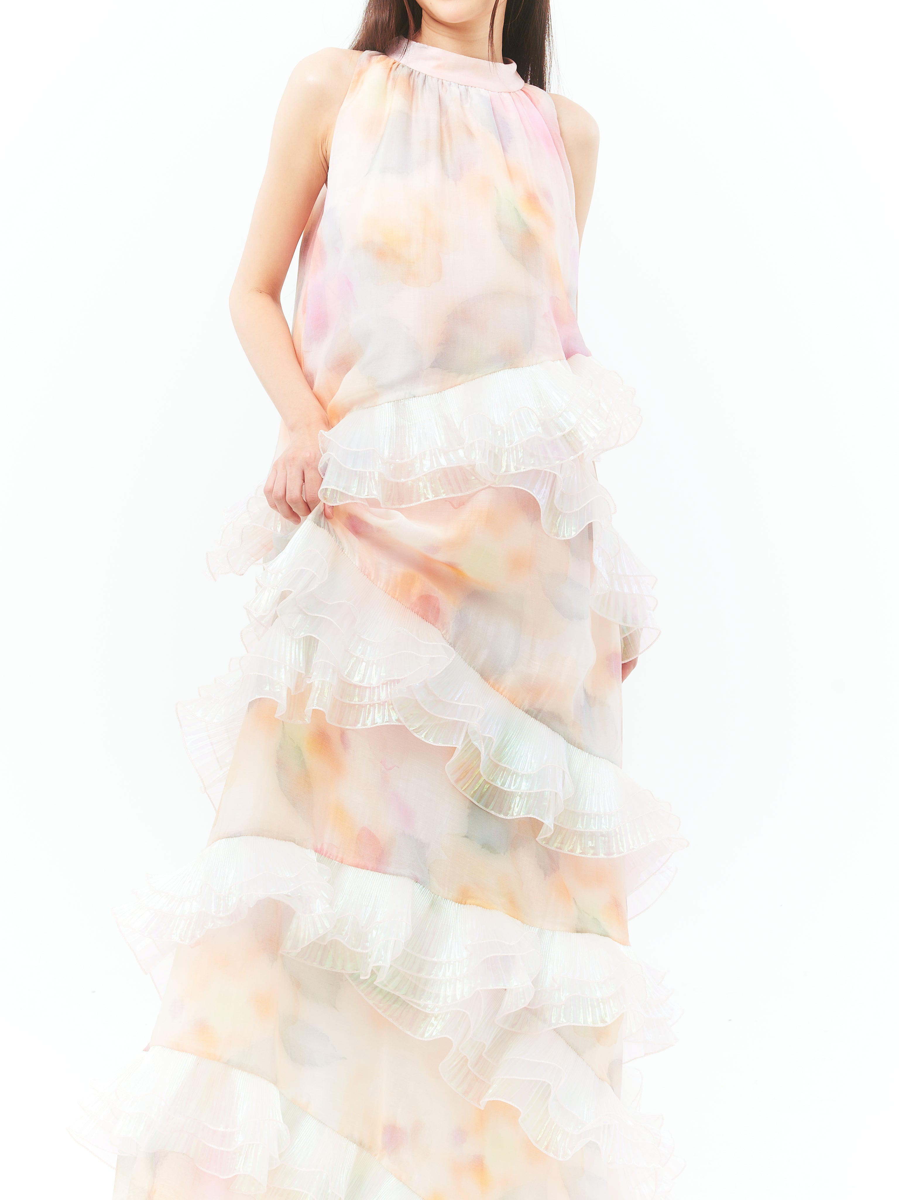Beige Mermaid Princess Flowy Maxi Dress