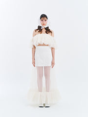 White Ruffle Top with Skirt Set