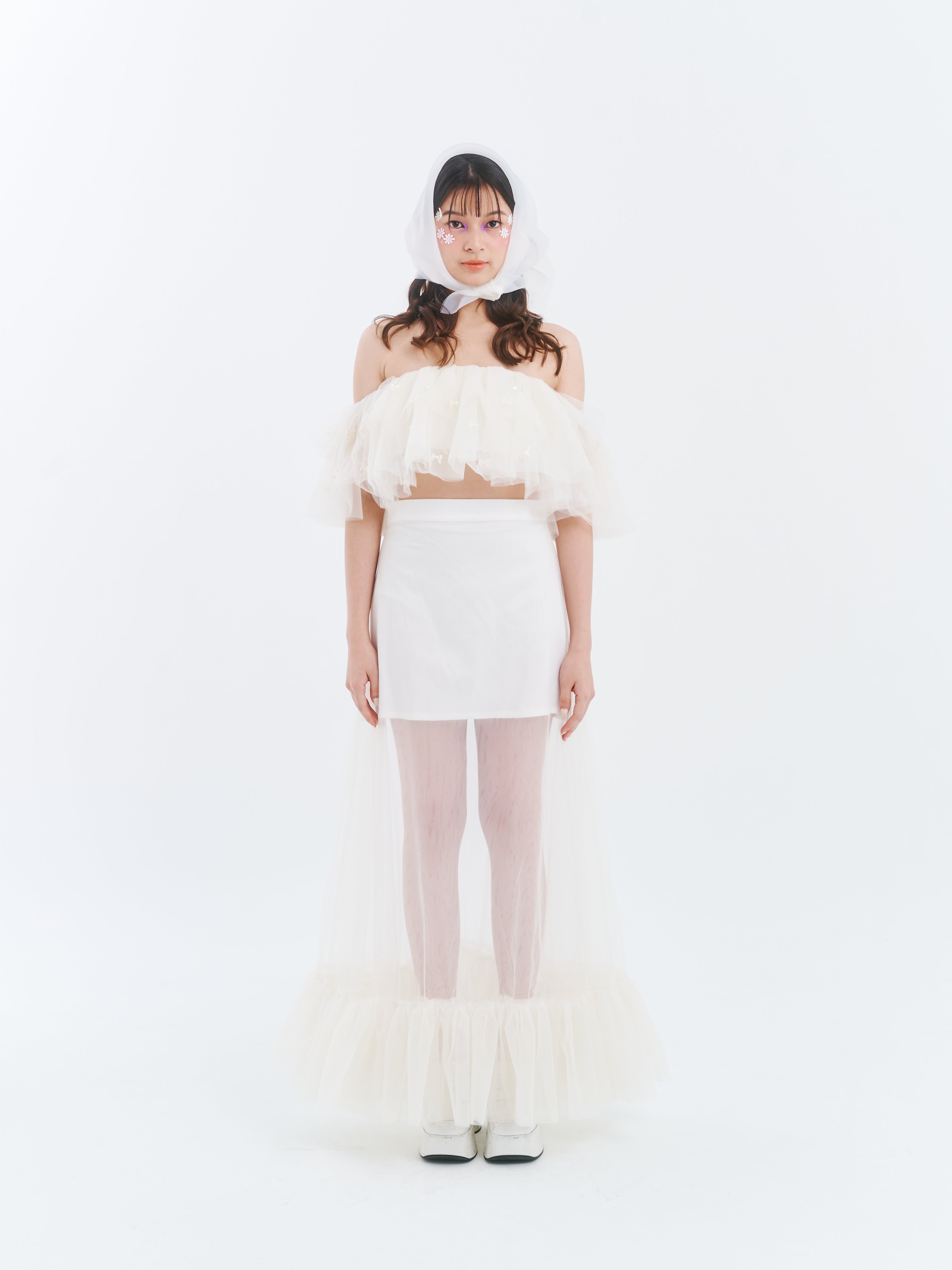 White Ruffle Top with Skirt Set