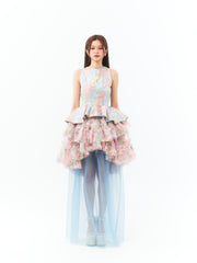 Pink and Blue Floral Princess Maxi Dress