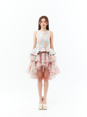 Pink Floral Princess Peplum Dress