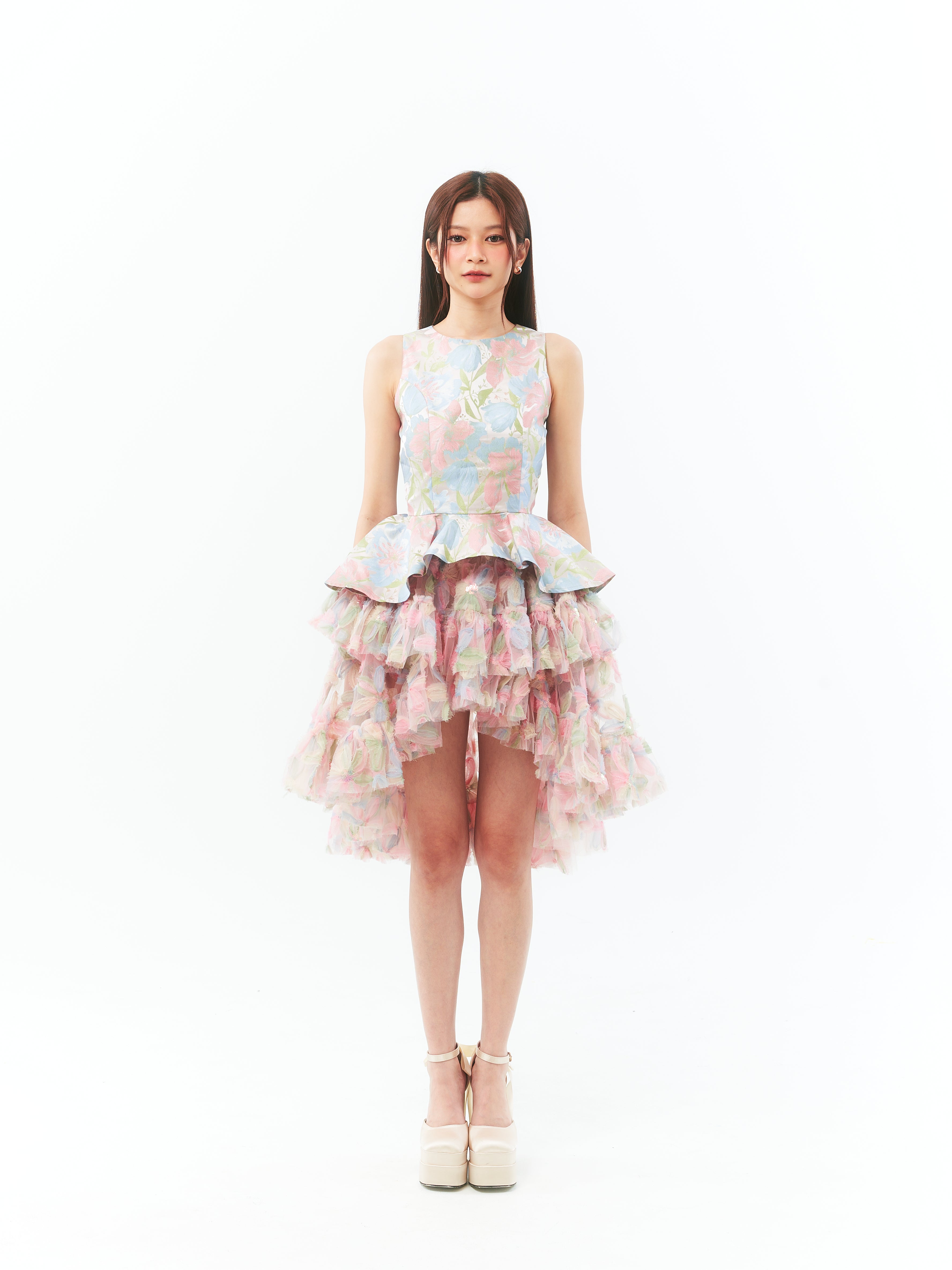 Pink Floral Princess Peplum Dress
