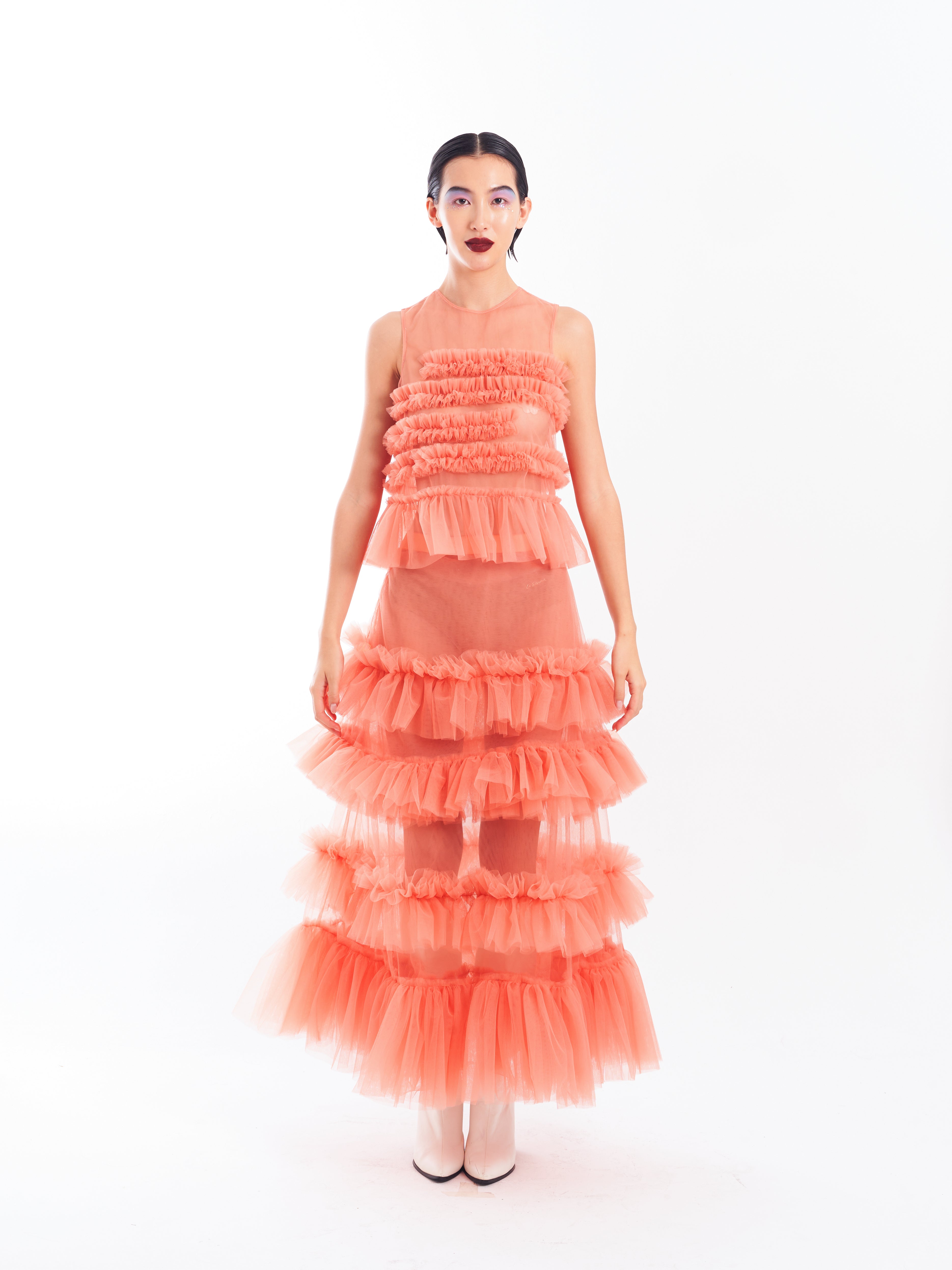 Orange Ruffle Top and Skirt Set