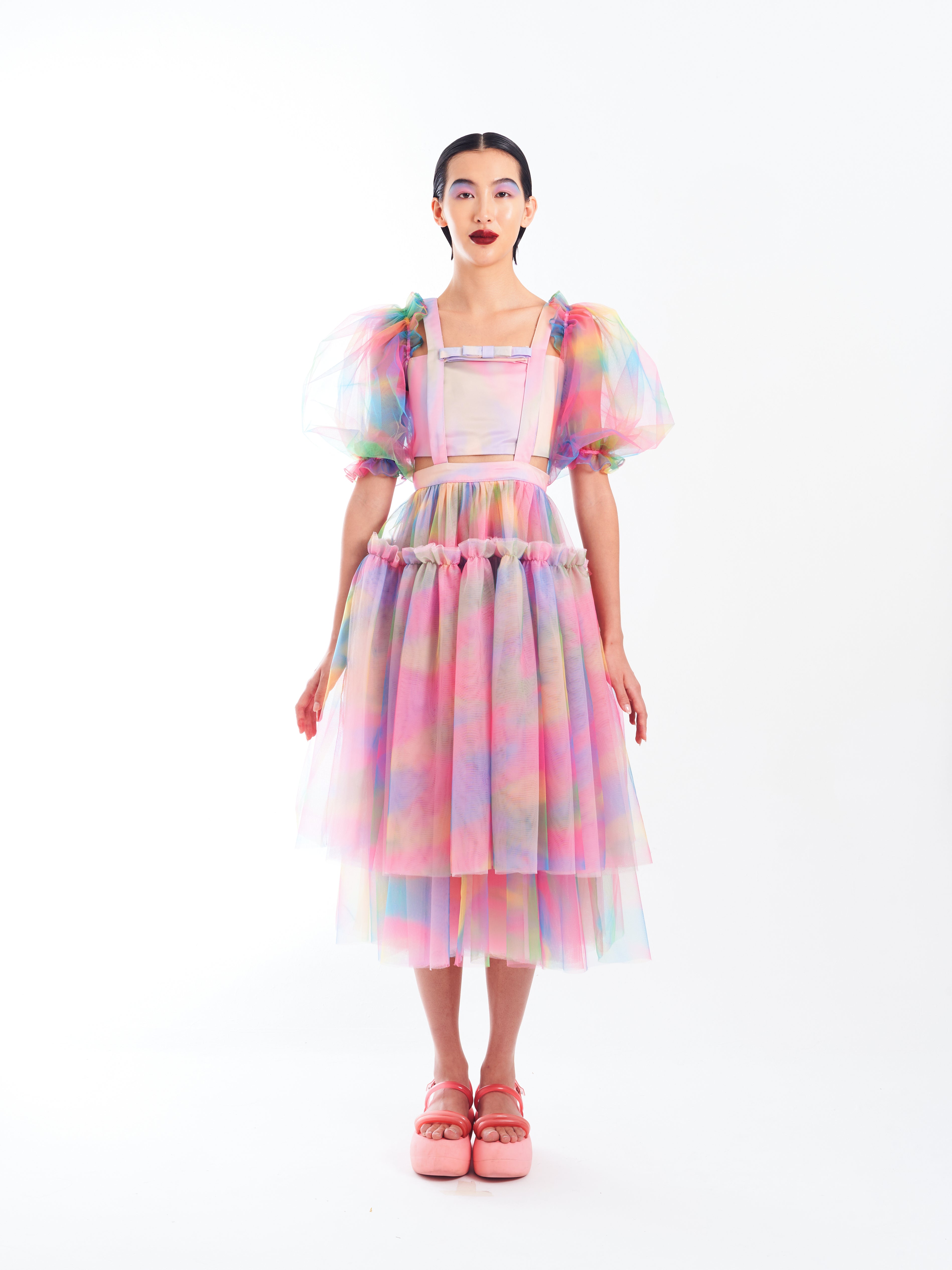 Pink Rainbow Suspenders Dress Set