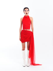 Red Halter Skirt Set