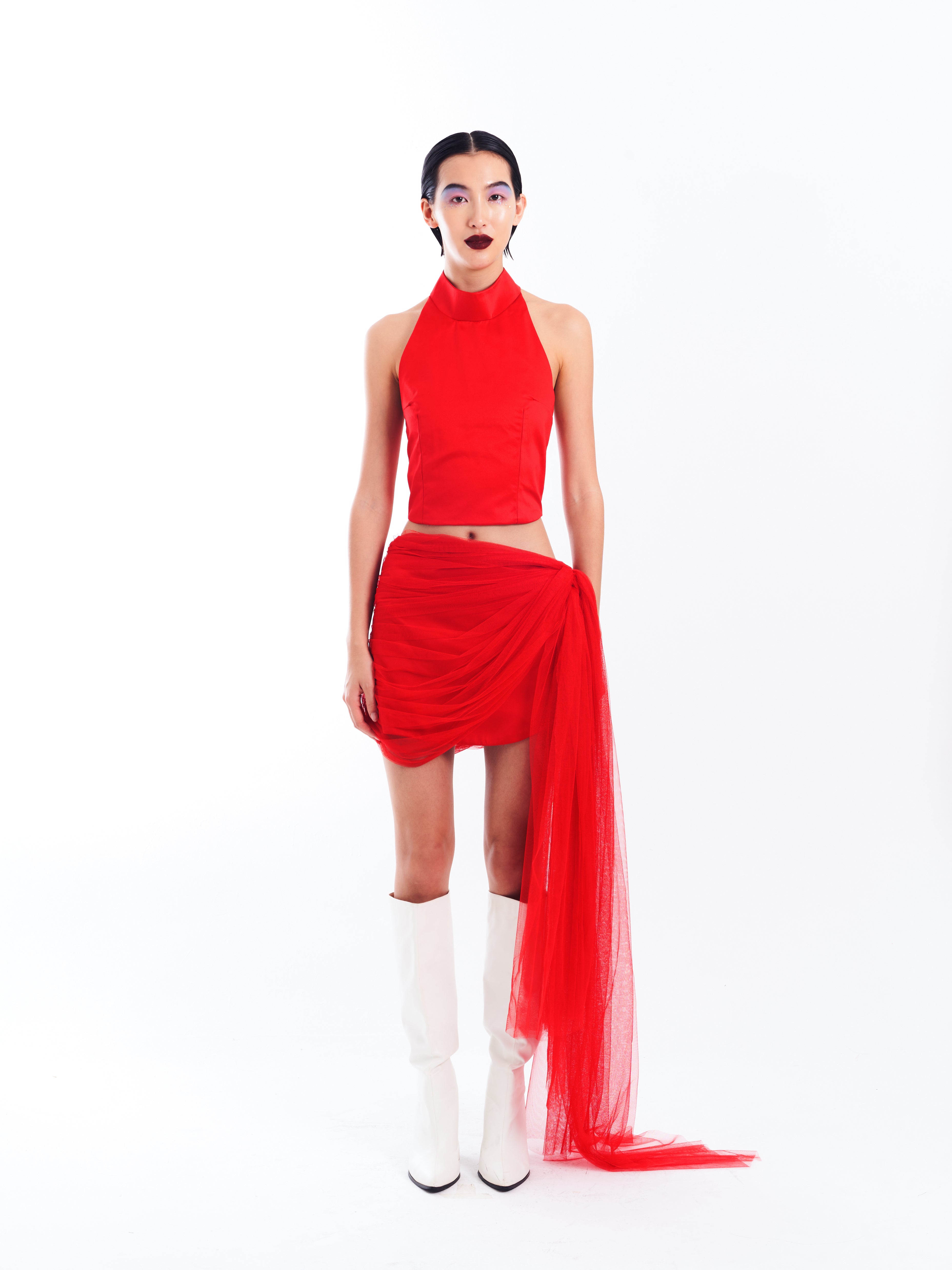 Red Halter Skirt Set