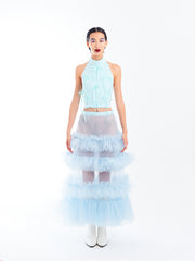 Blue Ribbon Top and Ruffle Skirt Set