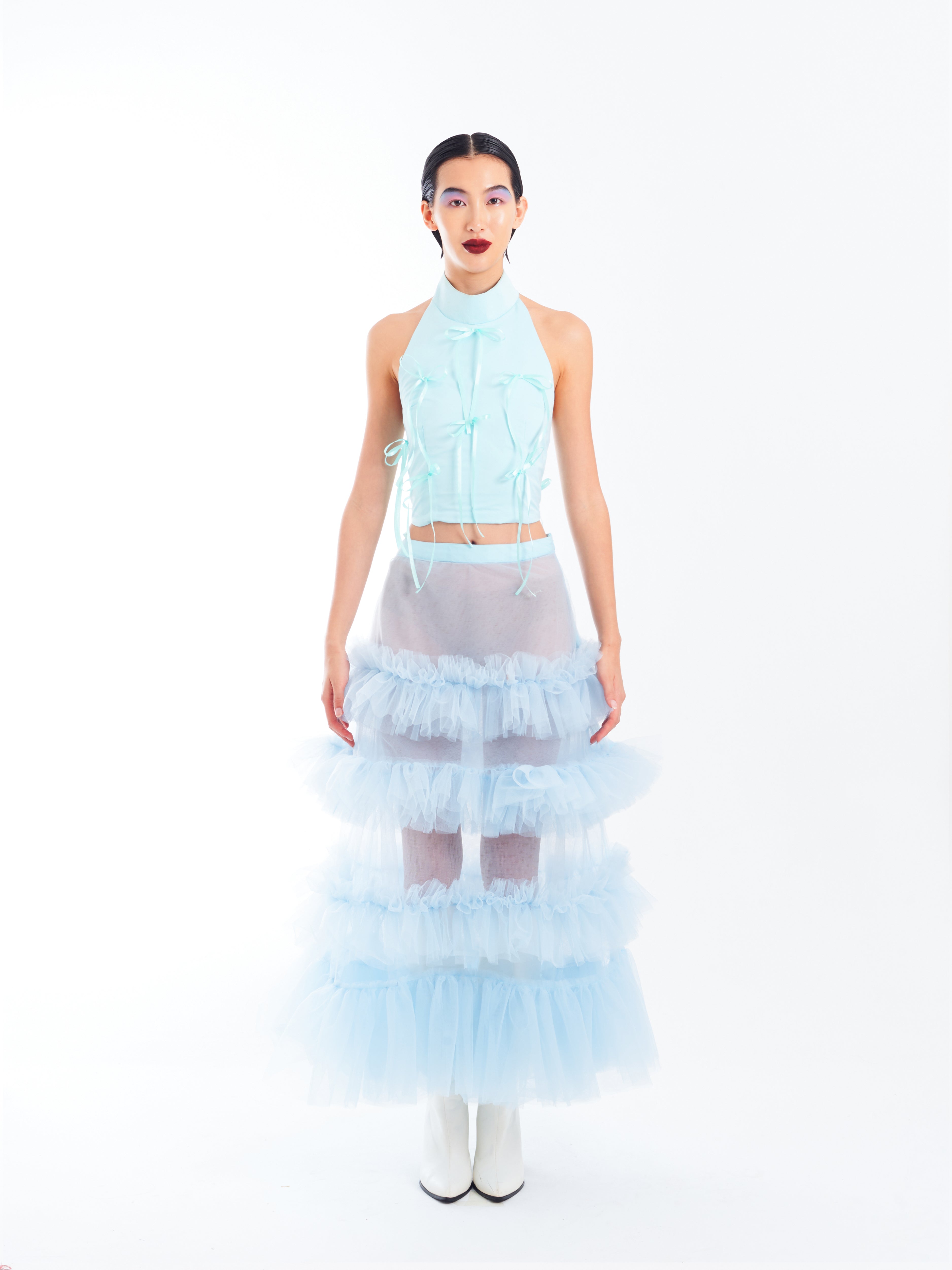 Blue Ribbon Top and Ruffle Skirt Set