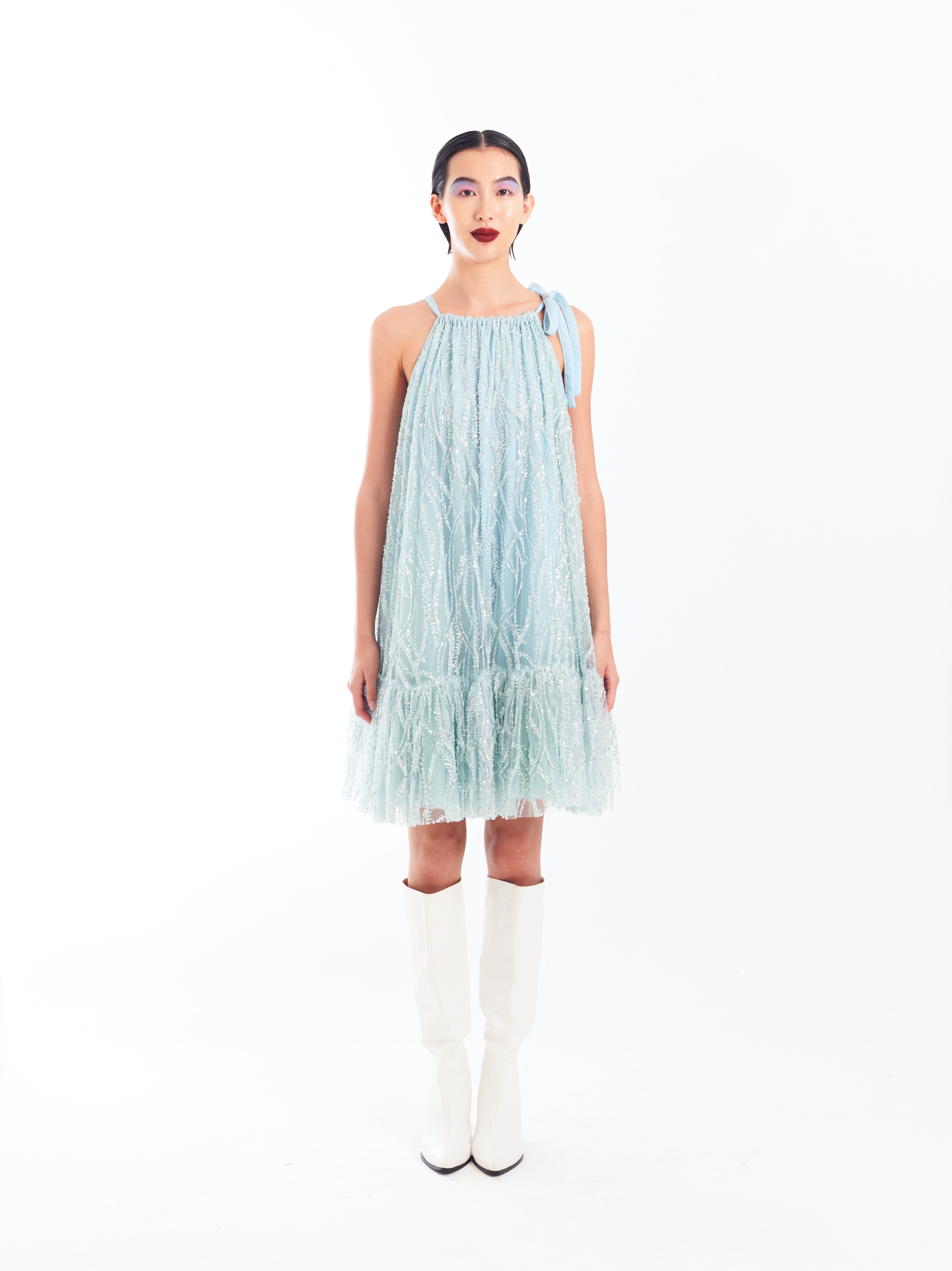 Blue Glitter Flare Dress