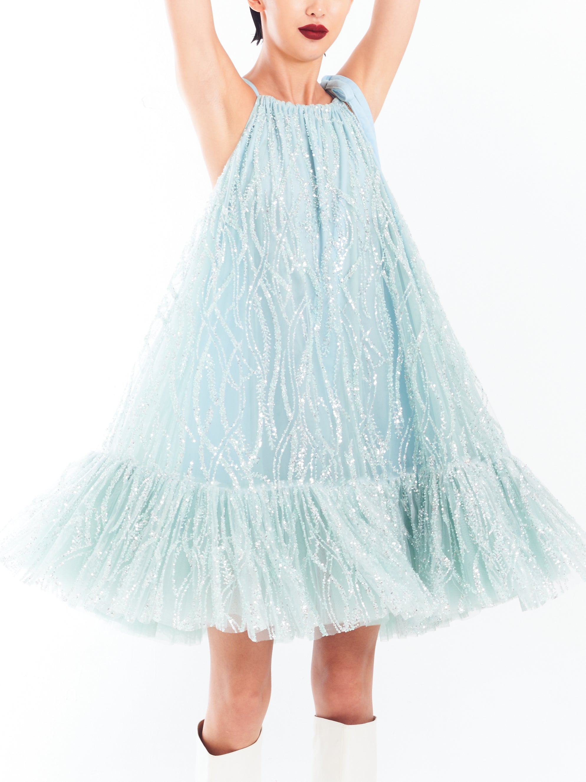 Blue Glitter Flare Dress