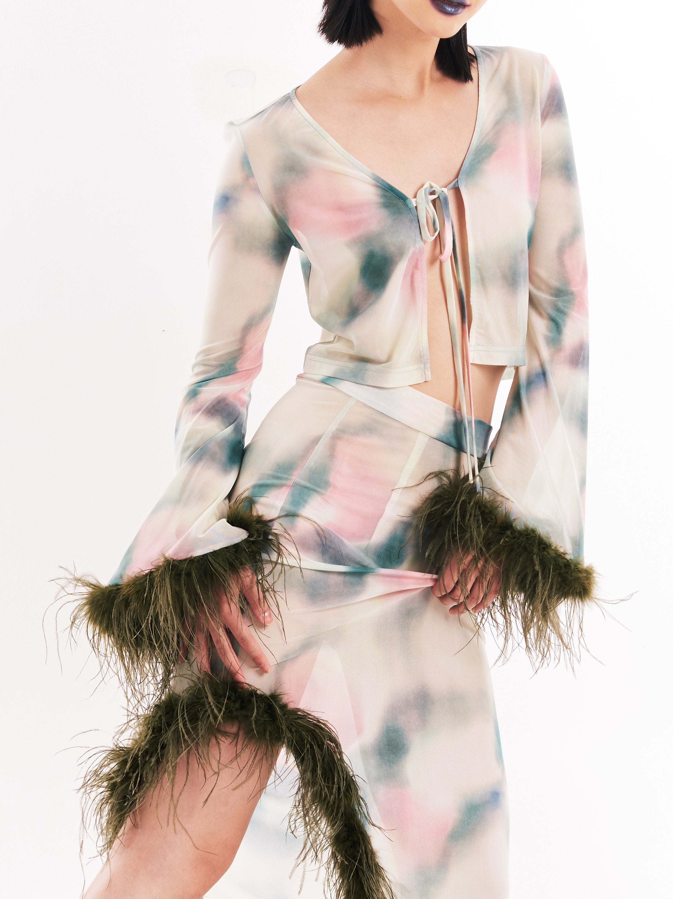 Green Faux Fur Sheer Set