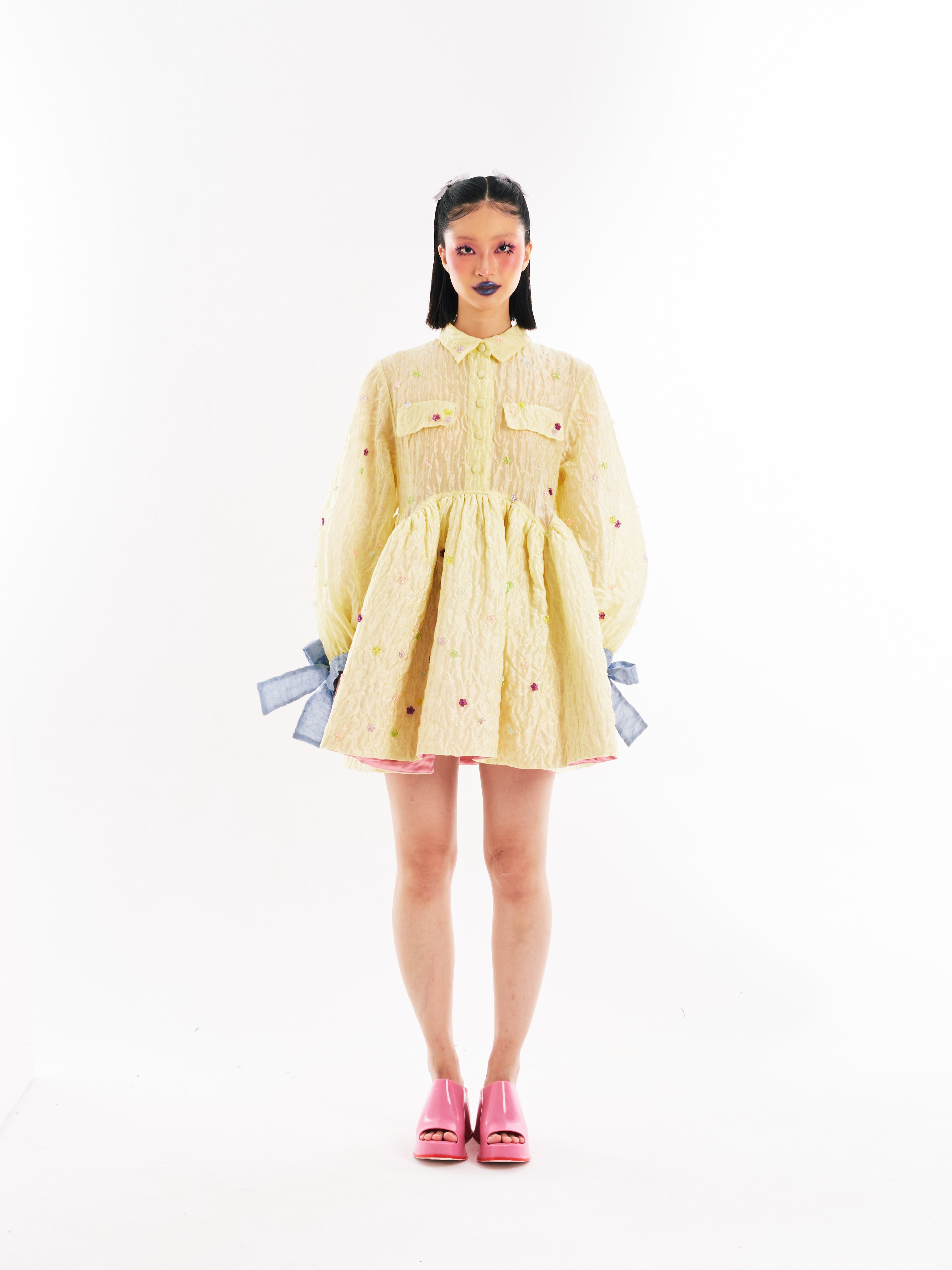 Yellow Quilted Babydoll Dress