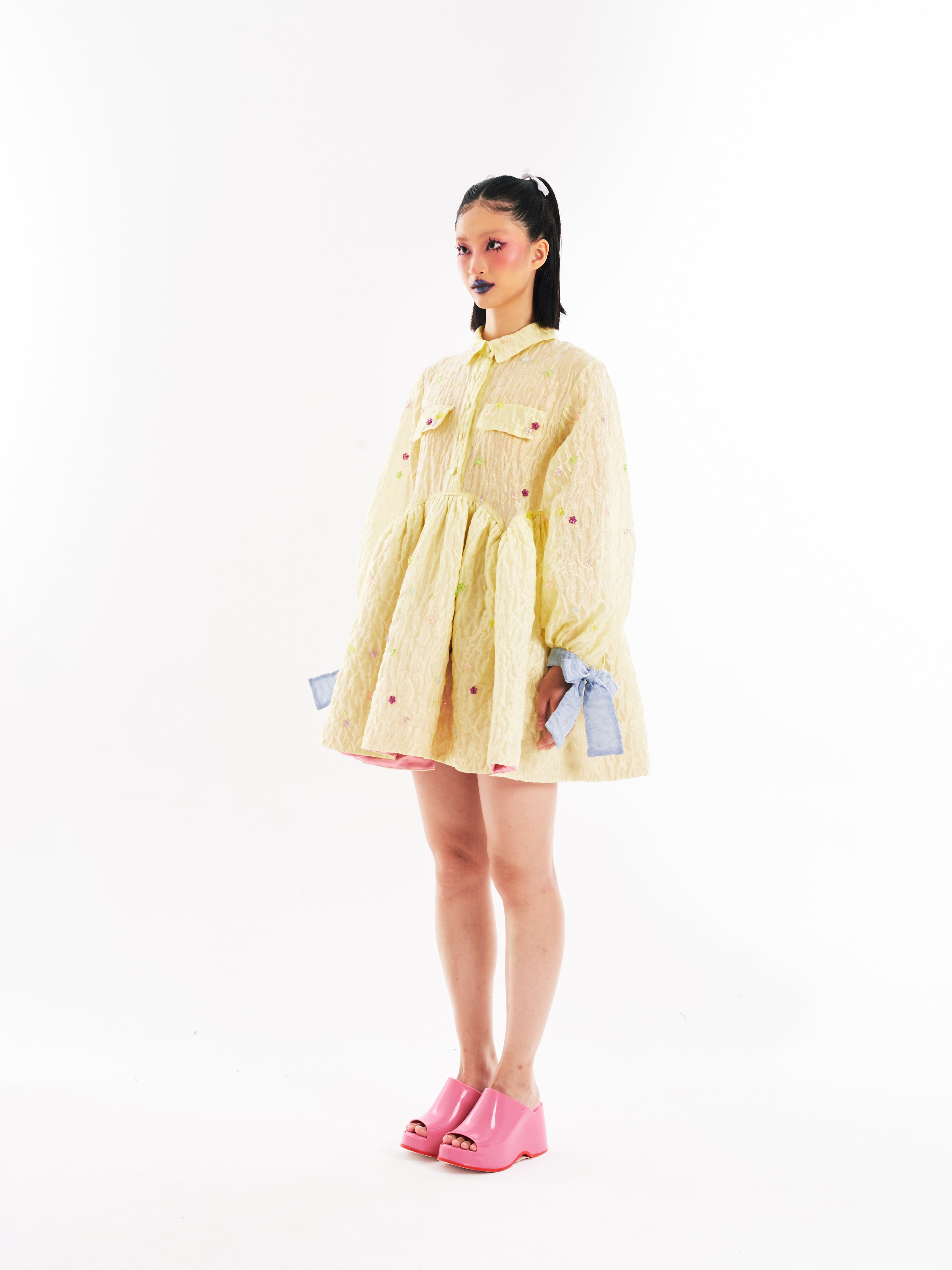 Yellow Quilted Babydoll Dress