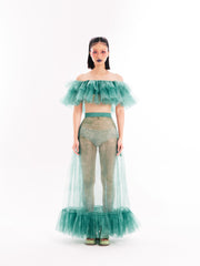 Green Ruffle Bustier and Skirt Set