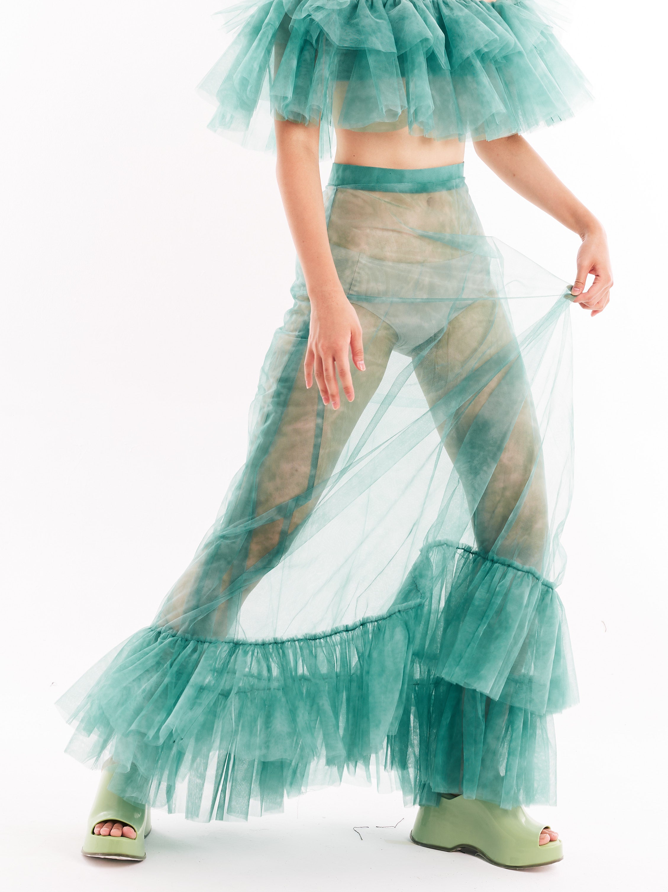 Green Ruffle Bustier and Skirt Set