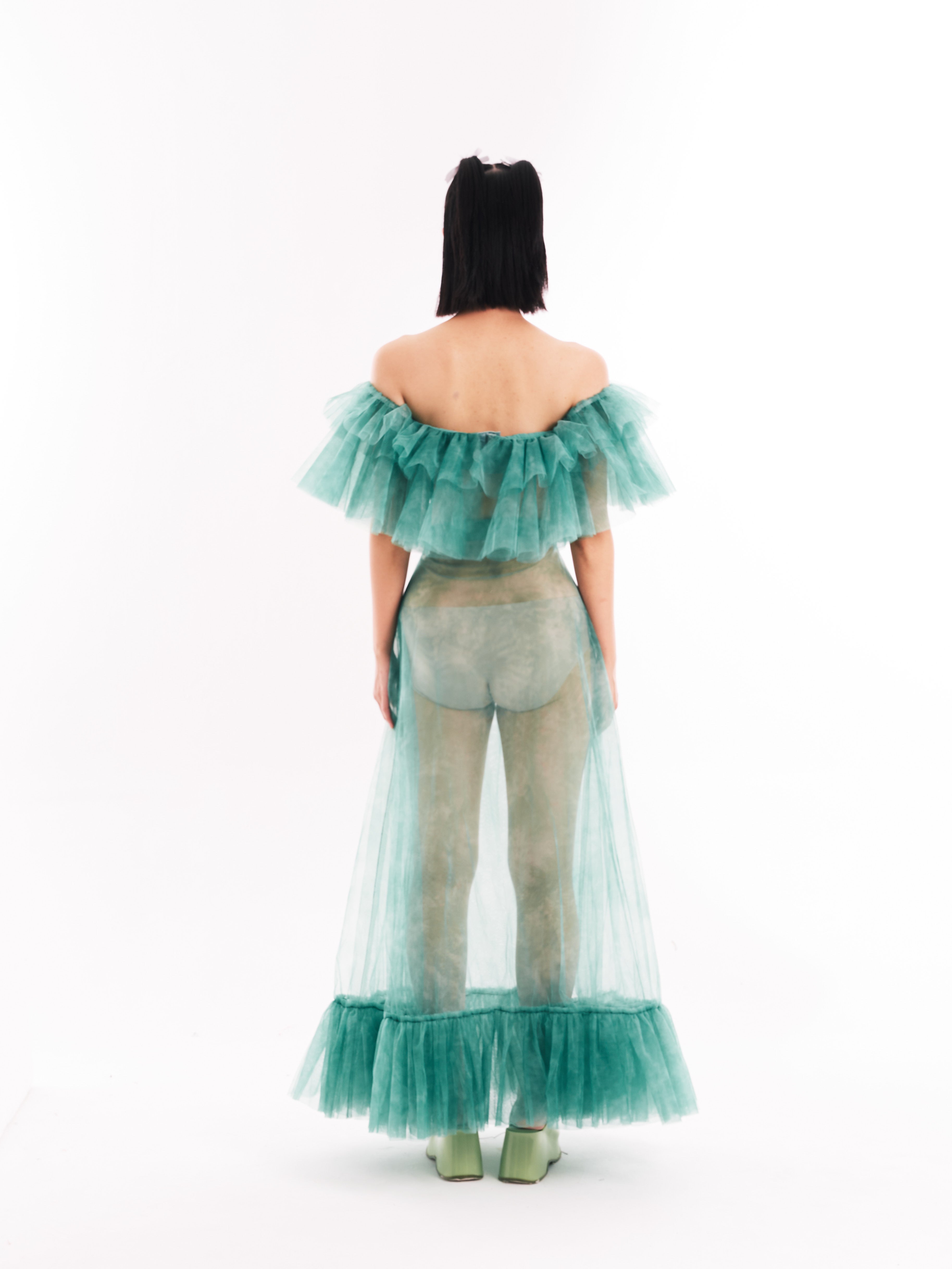 Green Ruffle Bustier and Skirt Set