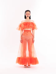 Orange Ruffle Bustier and Skirt Set