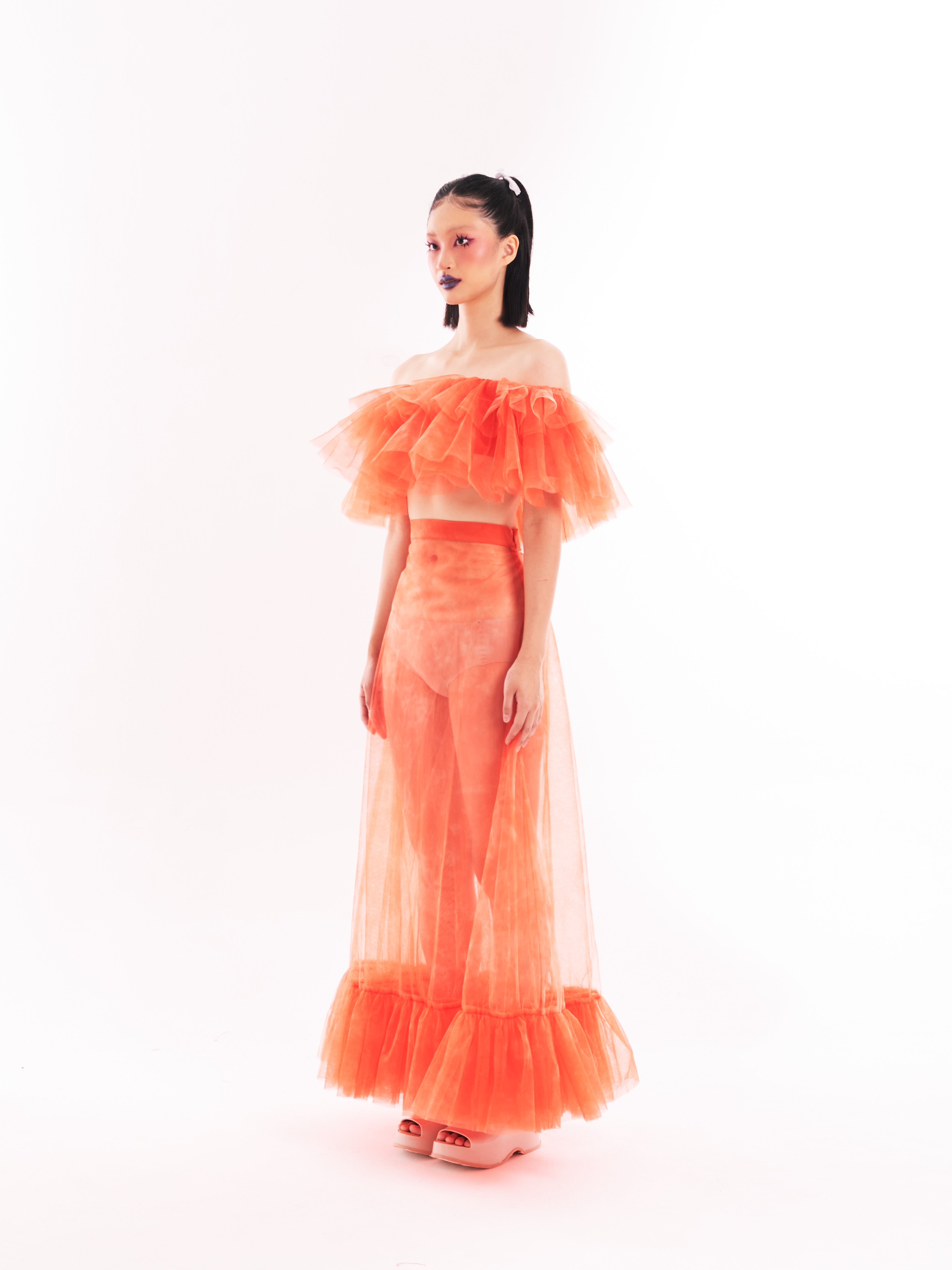 Orange Ruffle Bustier and Skirt Set
