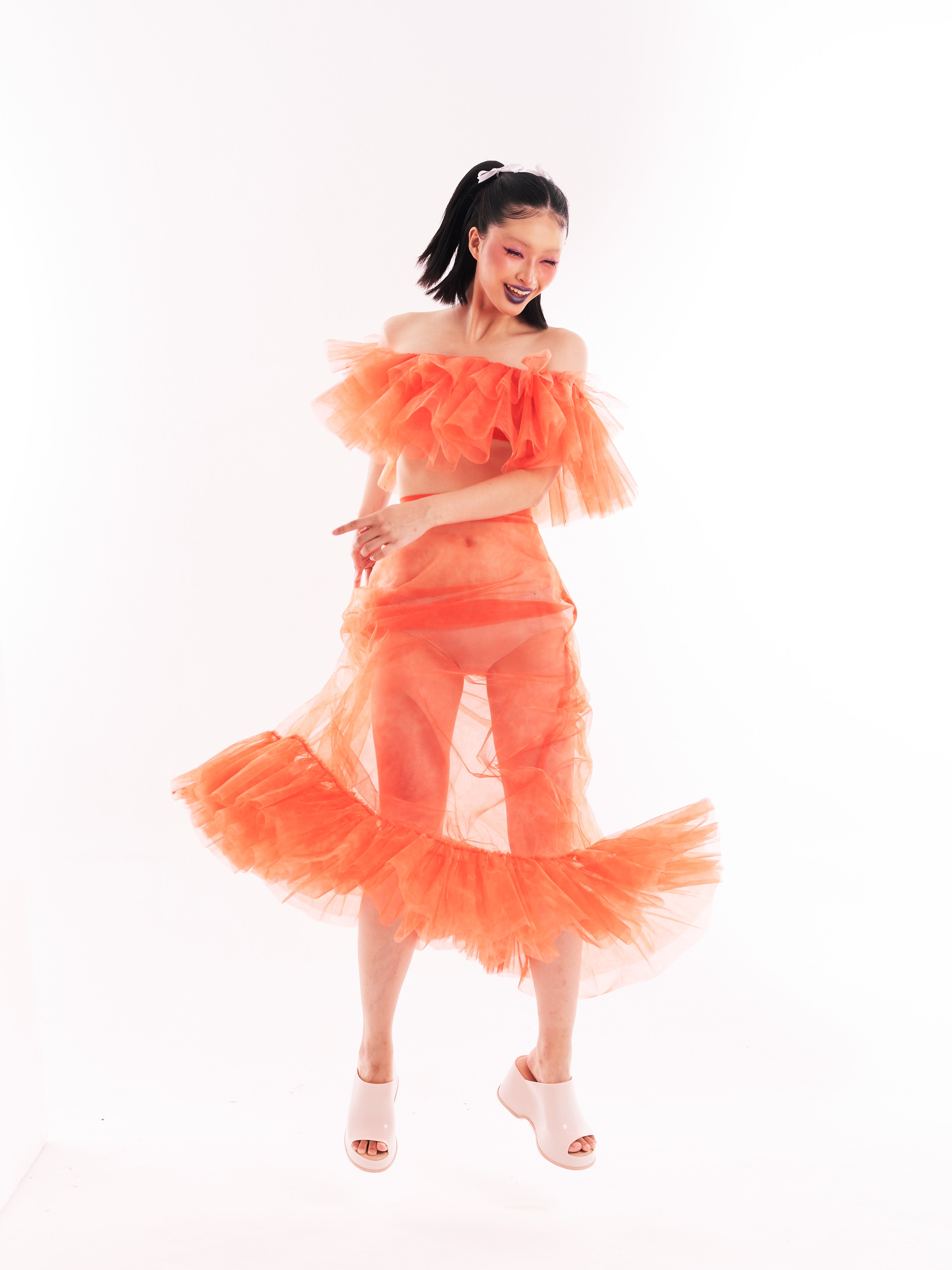 Orange Ruffle Bustier and Skirt Set