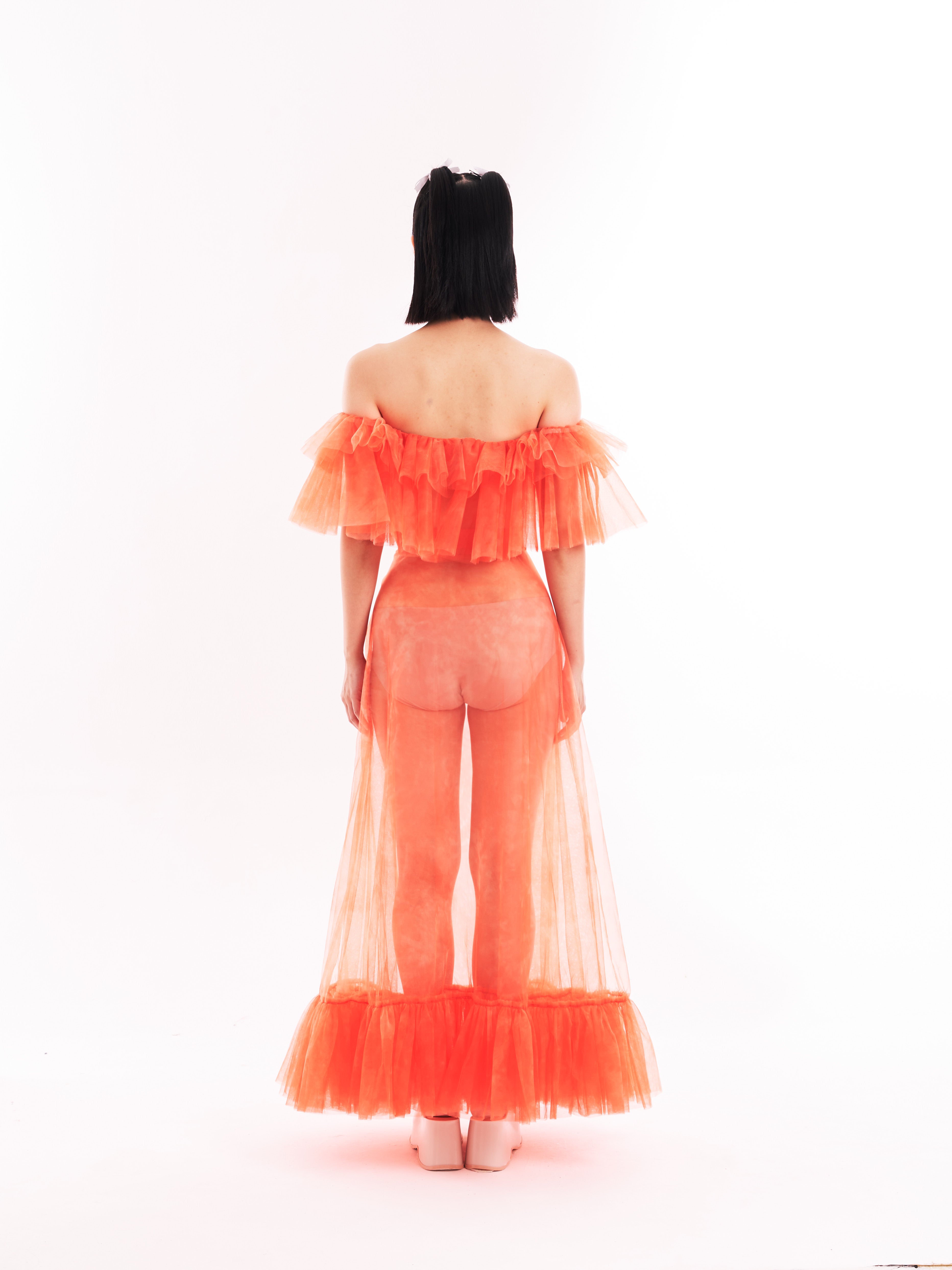 Orange Ruffle Bustier and Skirt Set