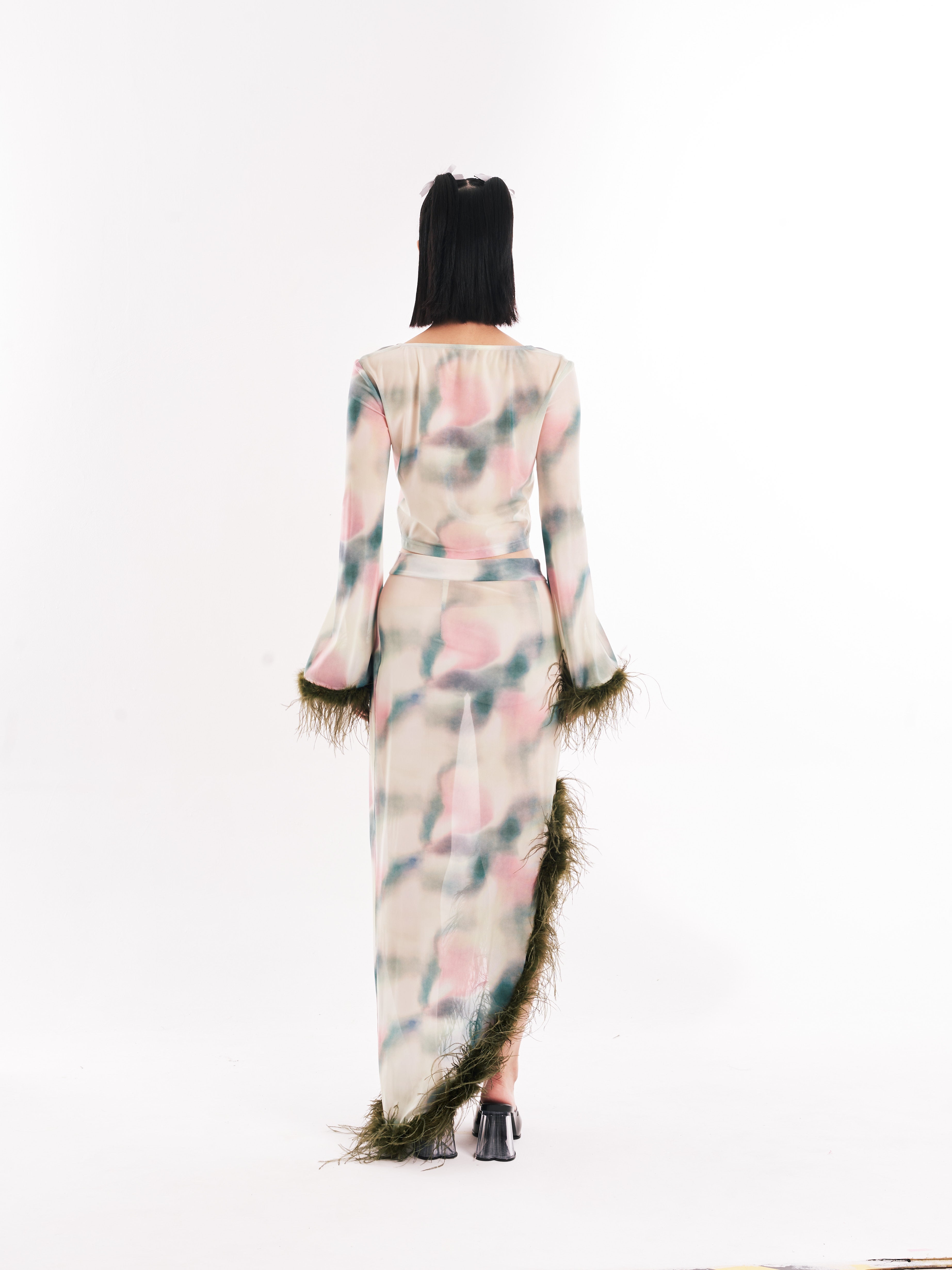 Green Faux Fur Sheer Set