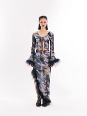 Black Faux Fur Sheer Set