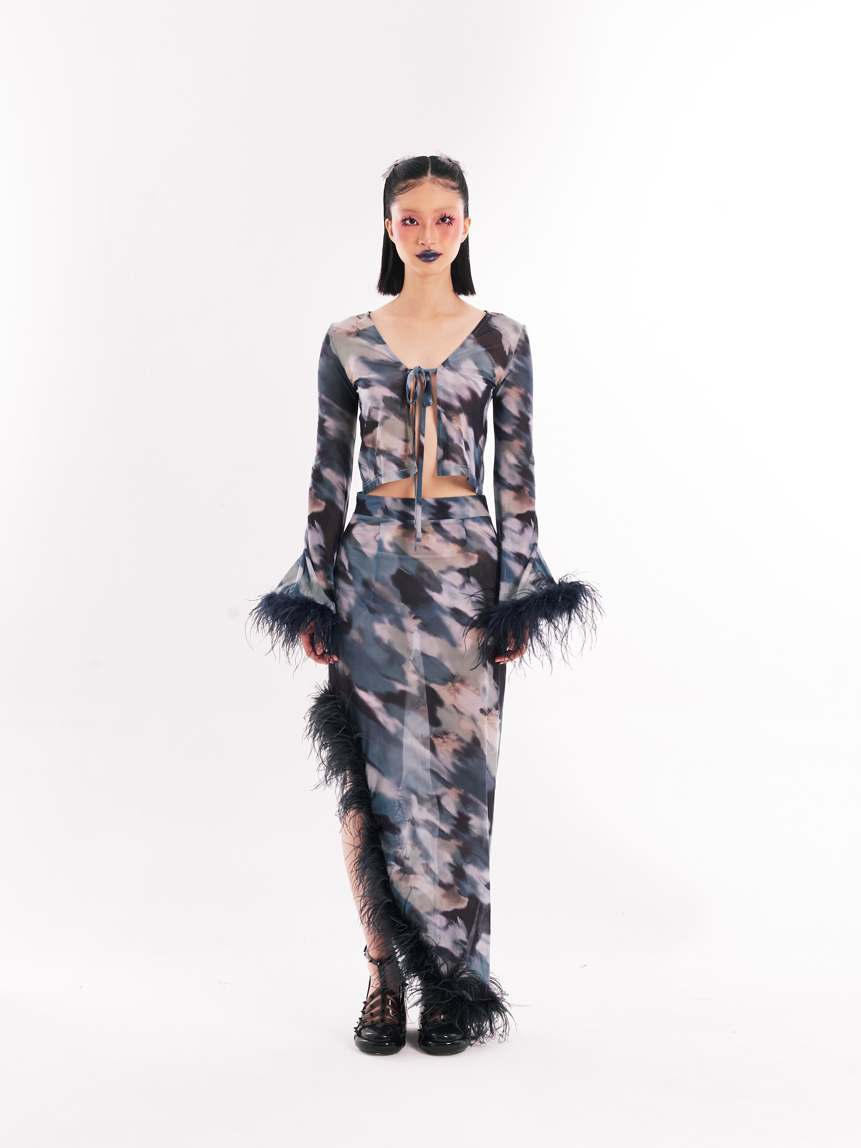 Black Faux Fur Sheer Set