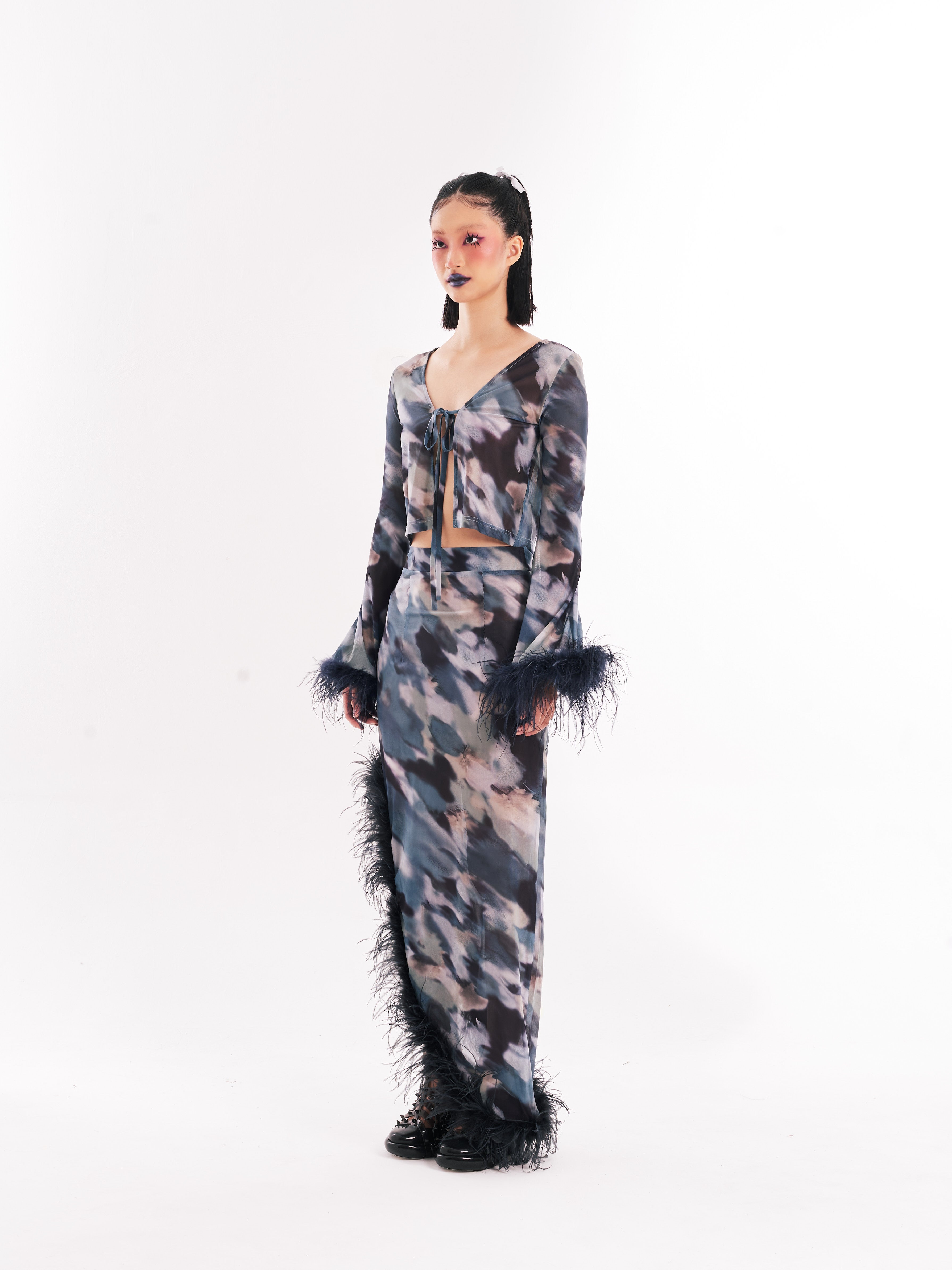Black Faux Fur Sheer Set