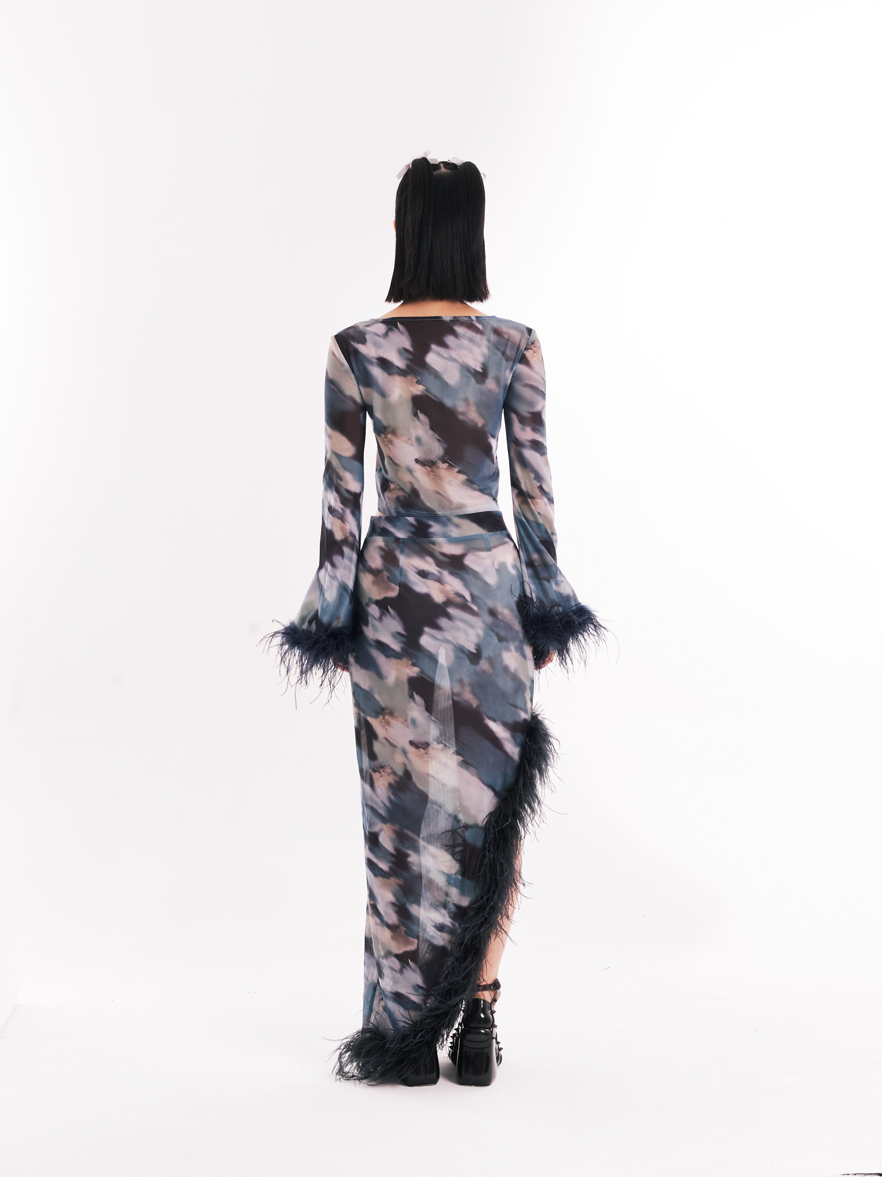 Black Faux Fur Sheer Set