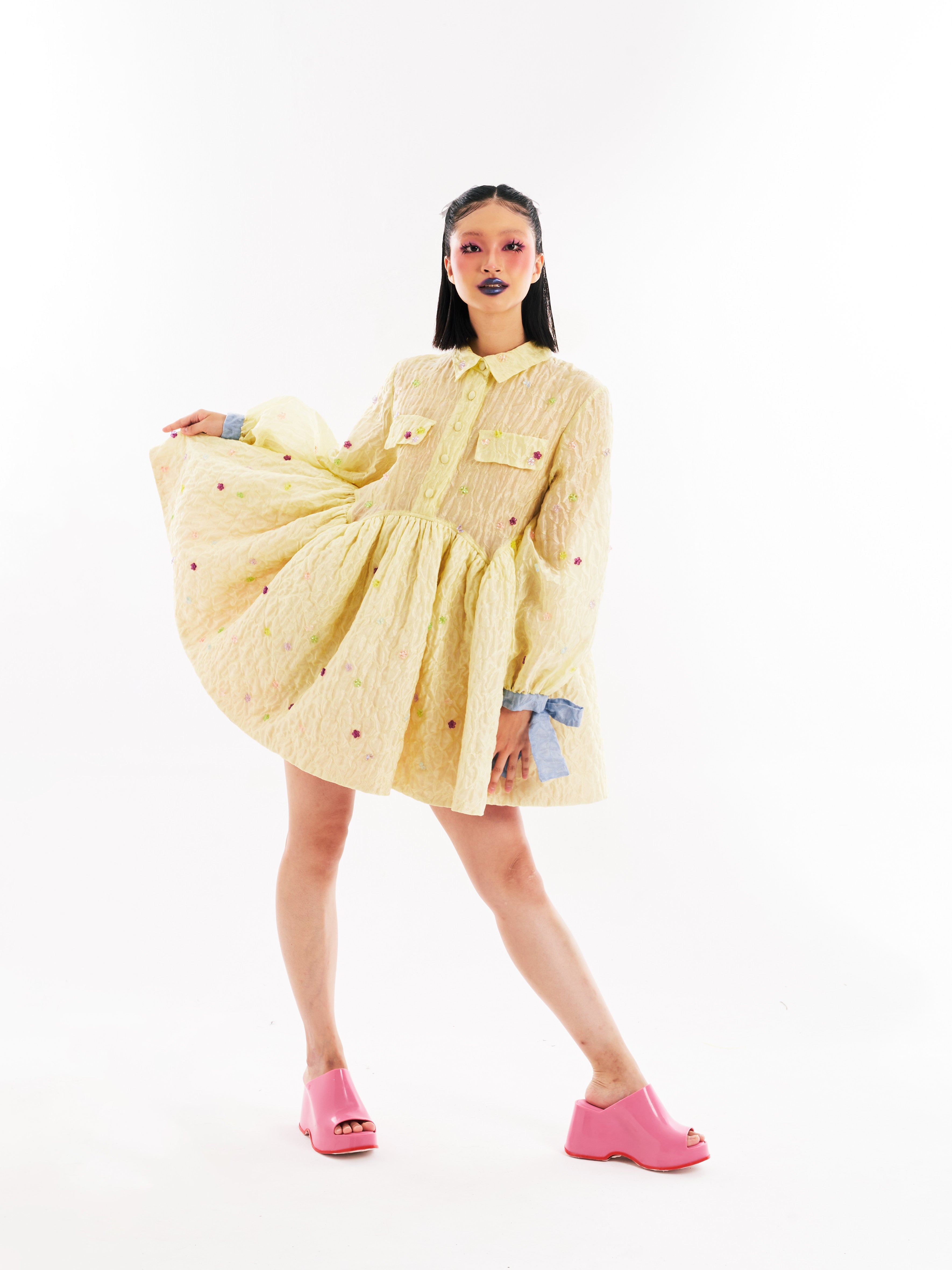 Yellow Quilted Babydoll Dress