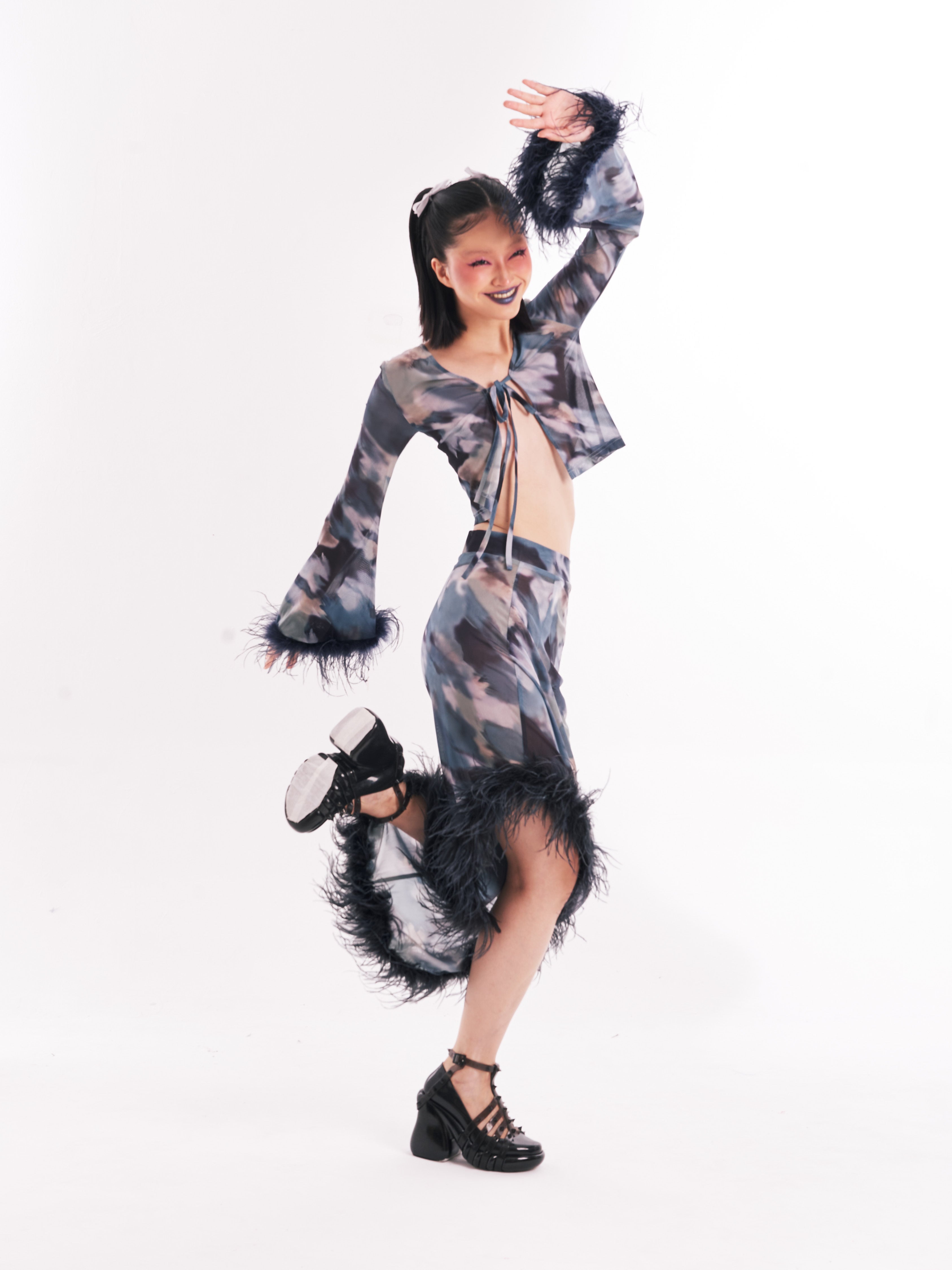 Black Faux Fur Sheer Set