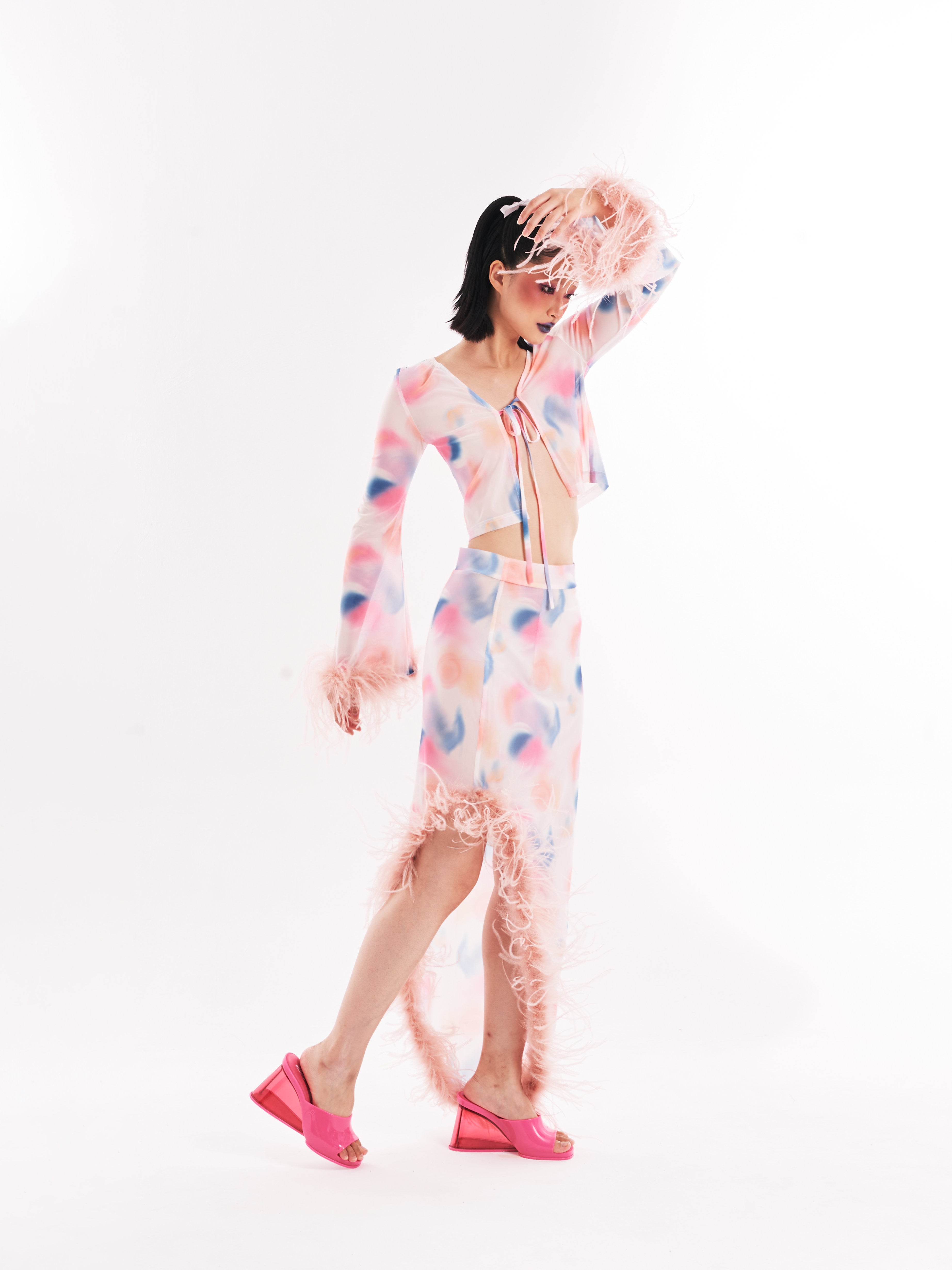 Pink Faux Fur Sheer Set
