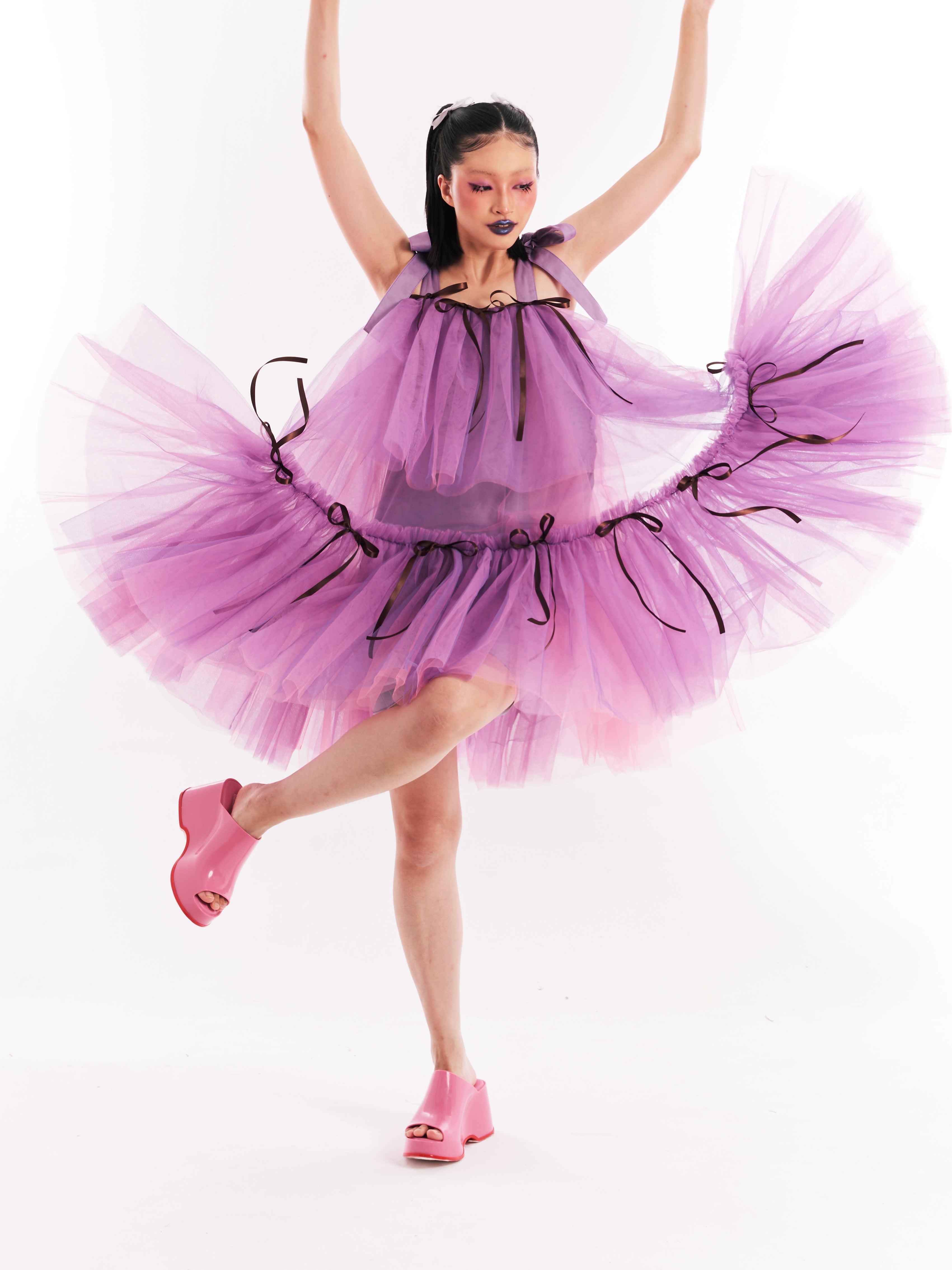 Purple Midi Tulle Dress