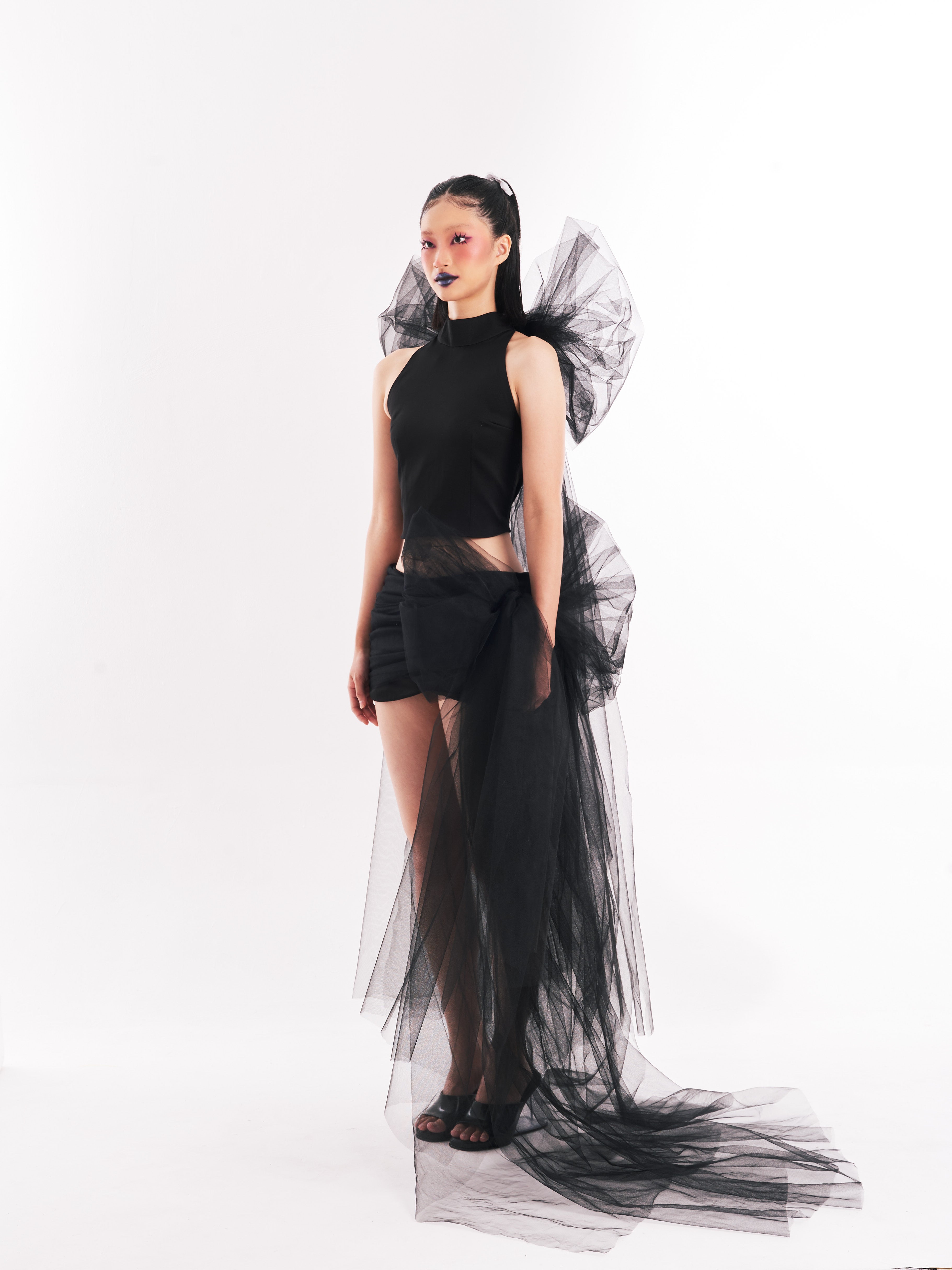 Black Tulle Halter Ribbon Set