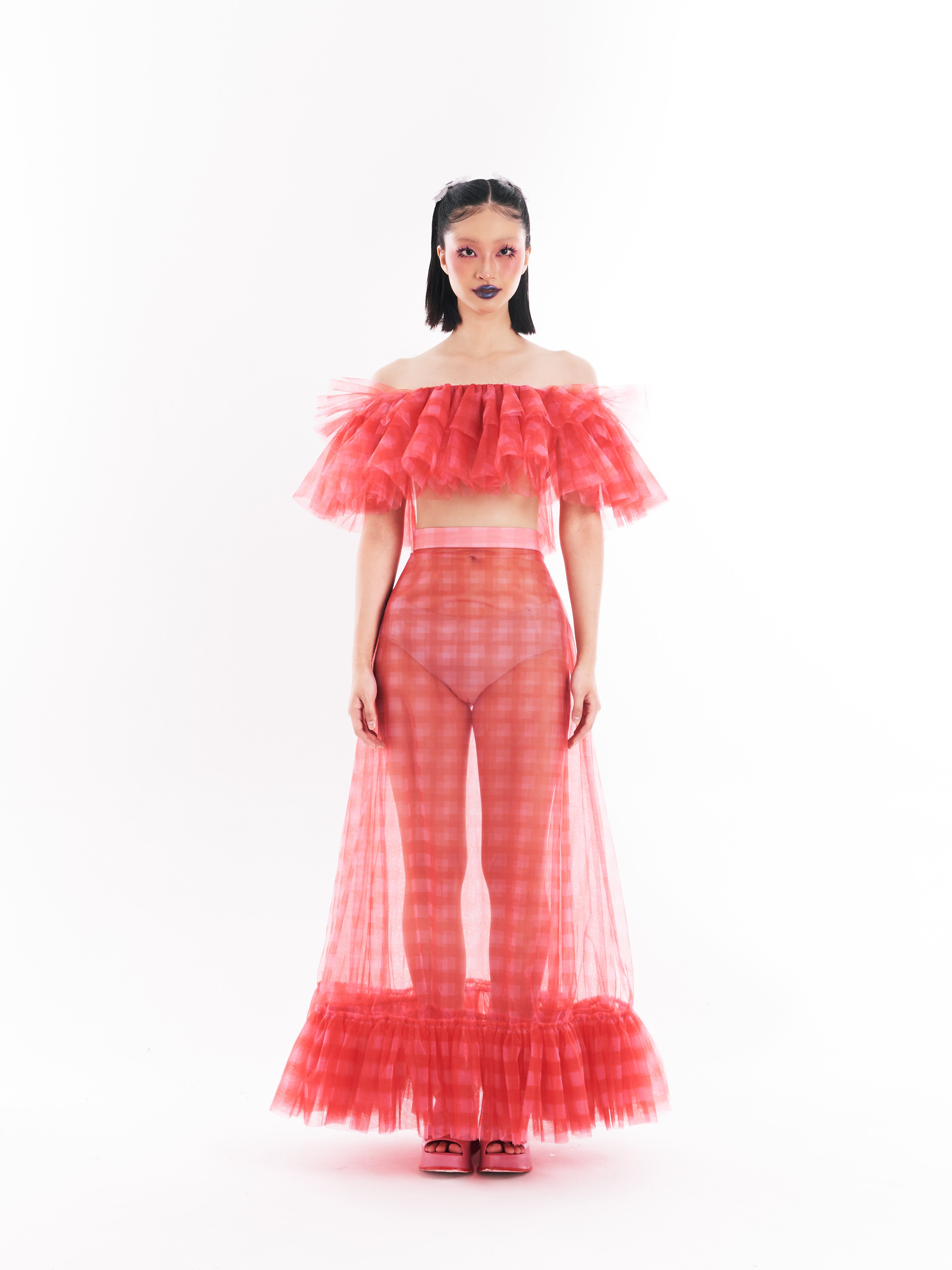 Red Ruffle Bustier and Skirt Set