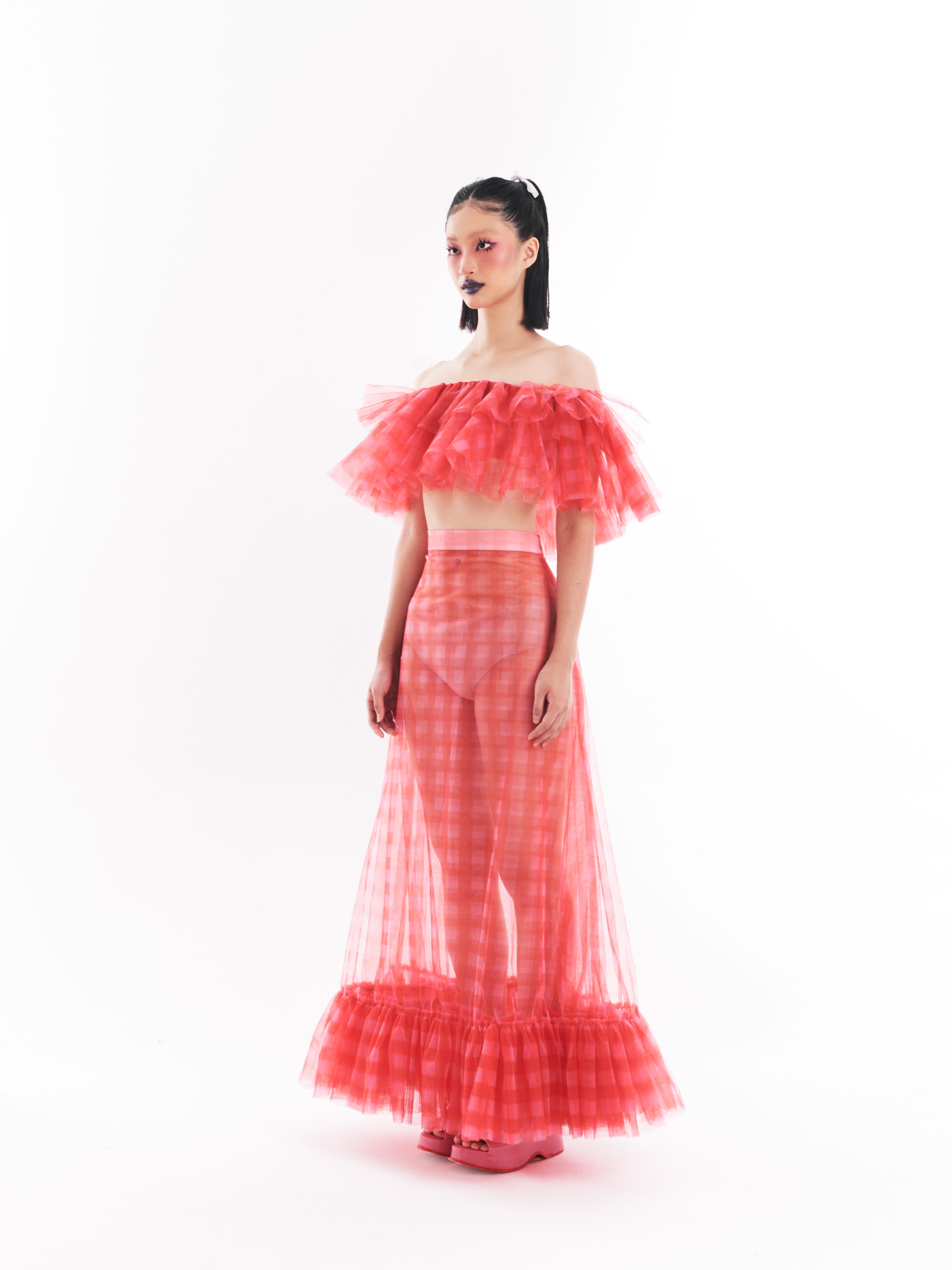 Red Ruffle Bustier and Skirt Set