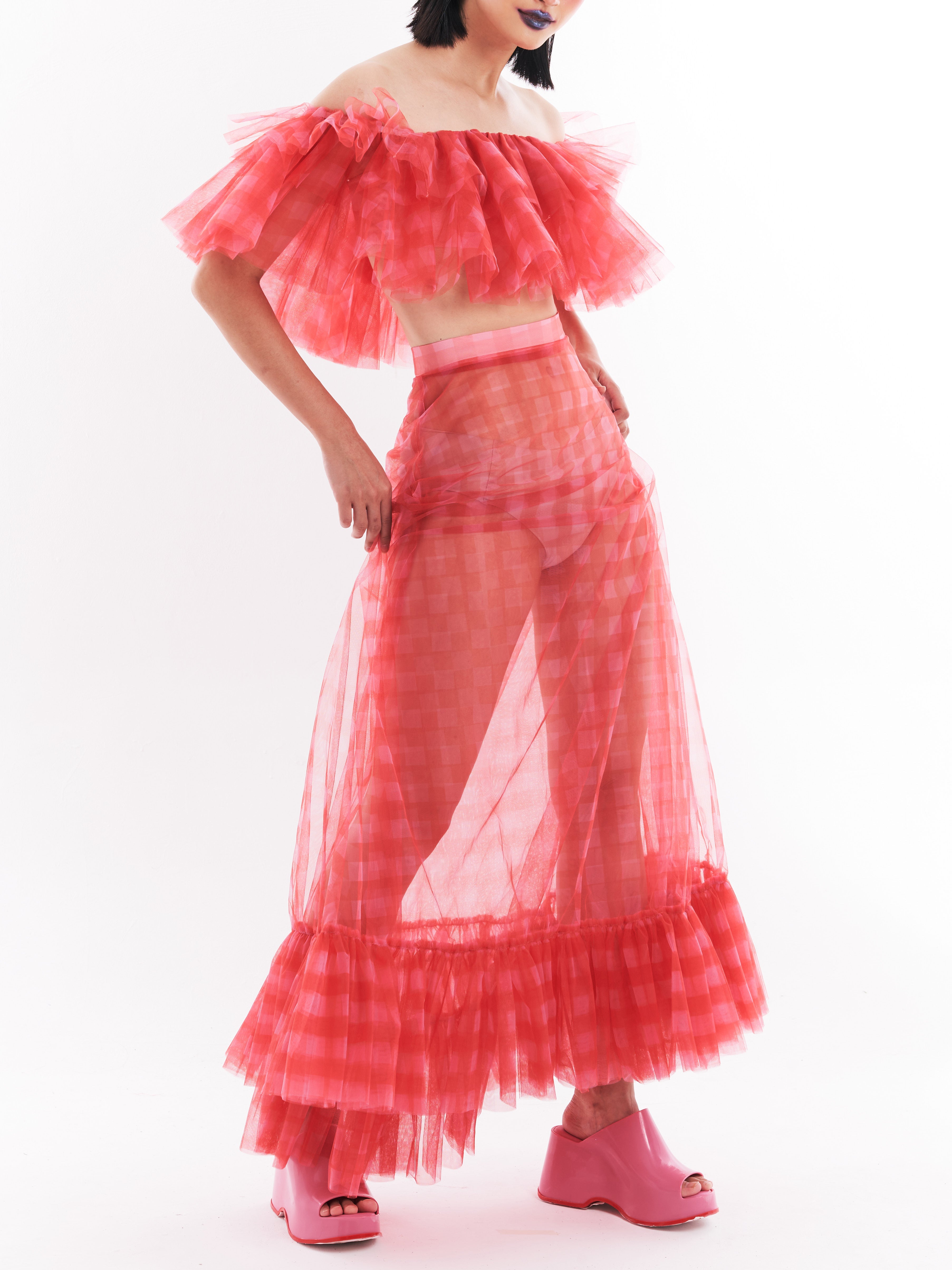 Red Ruffle Bustier and Skirt Set