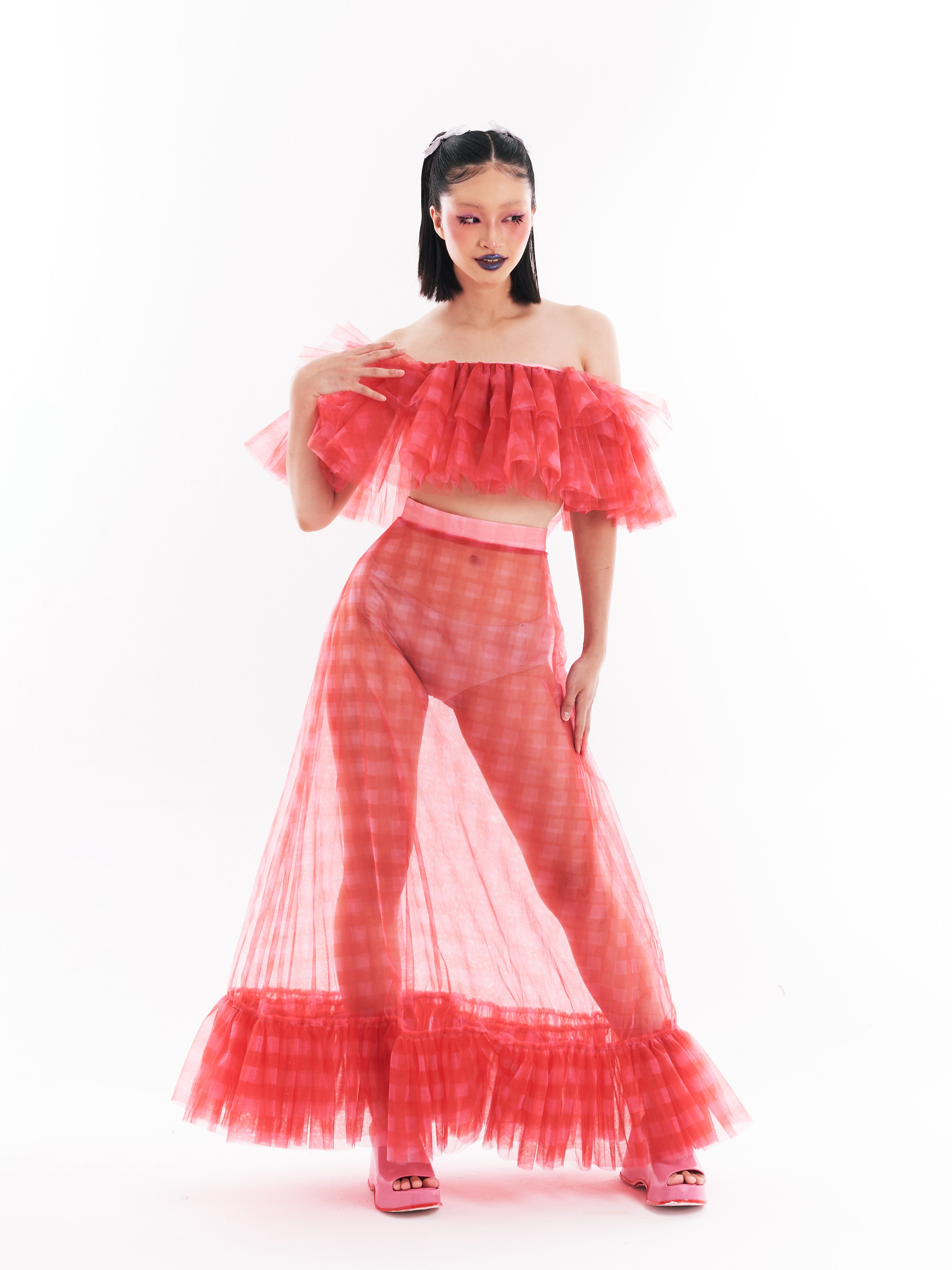 Red Ruffle Bustier and Skirt Set