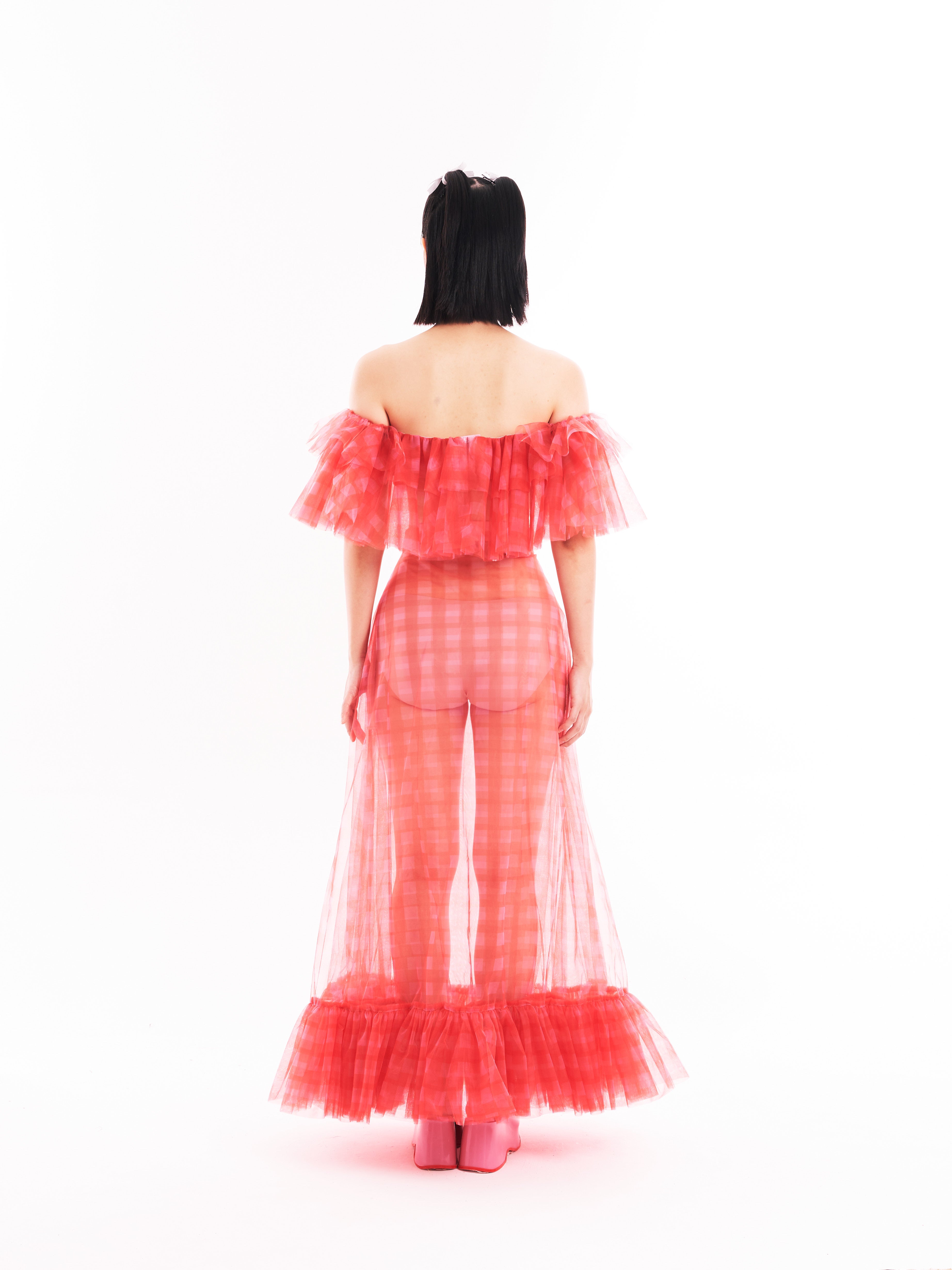 Red Ruffle Bustier and Skirt Set