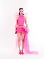 Pink Tulle Halter Ribbon Set