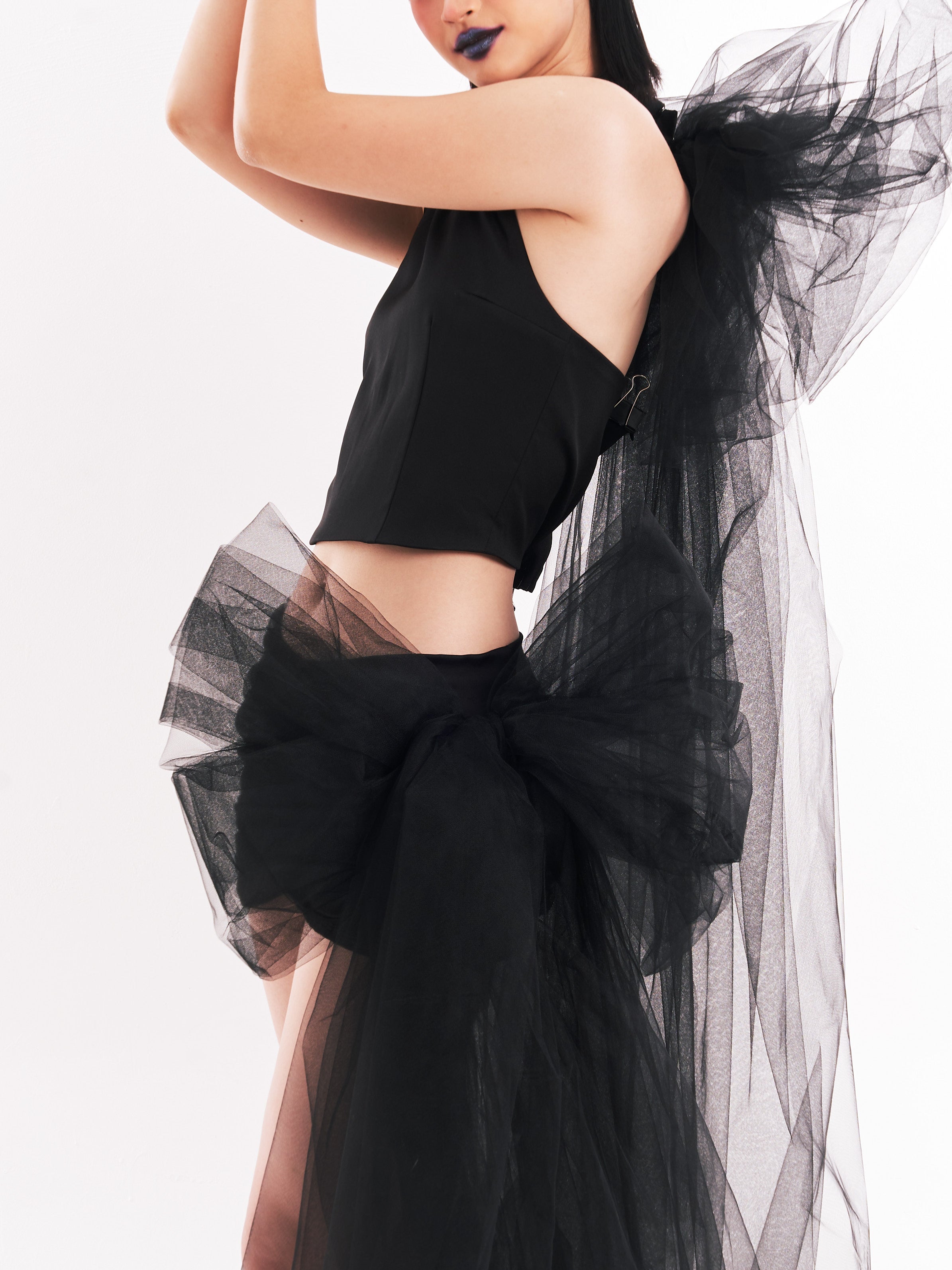Black Tulle Halter Ribbon Set
