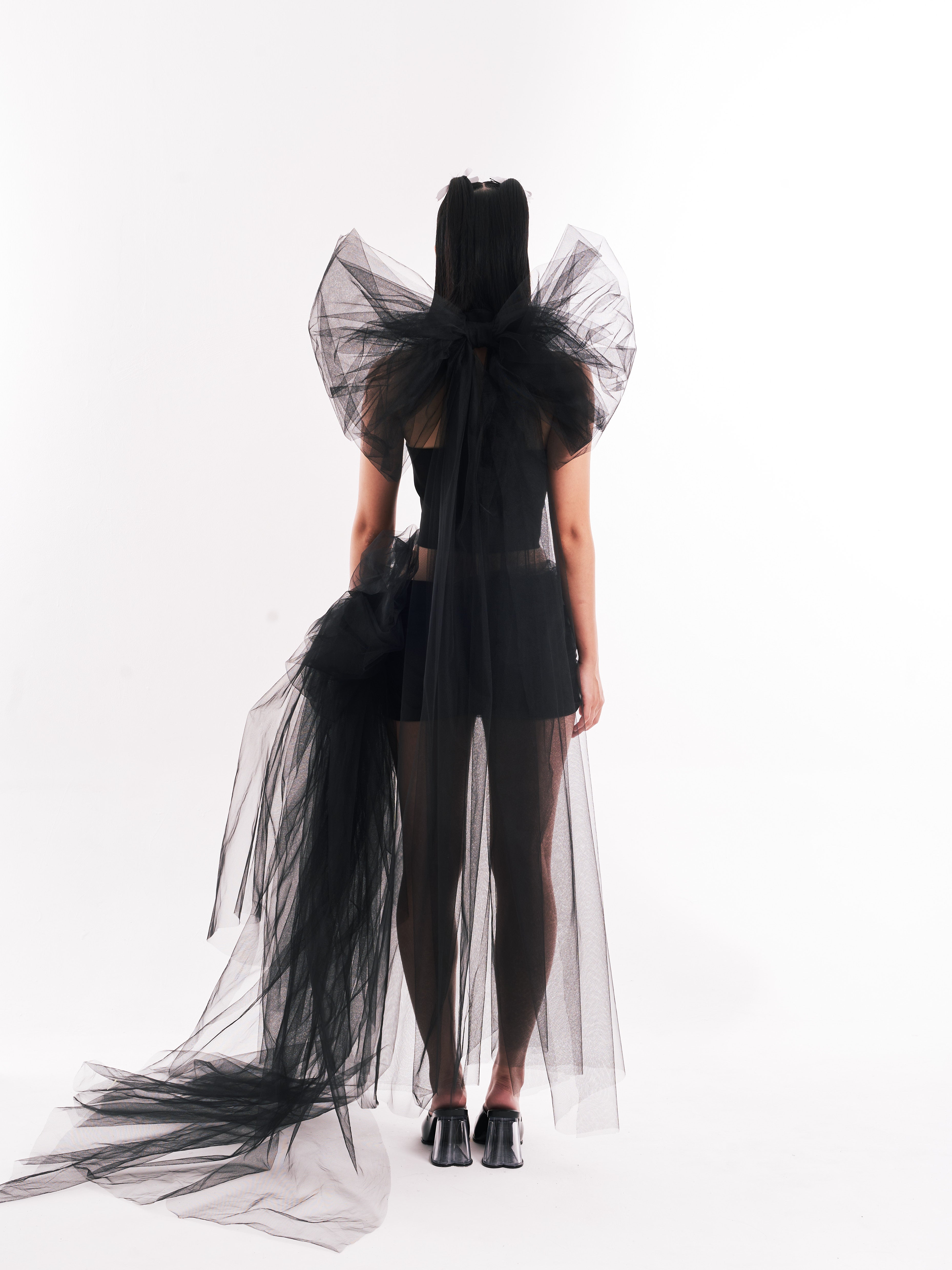 Black Tulle Halter Ribbon Set