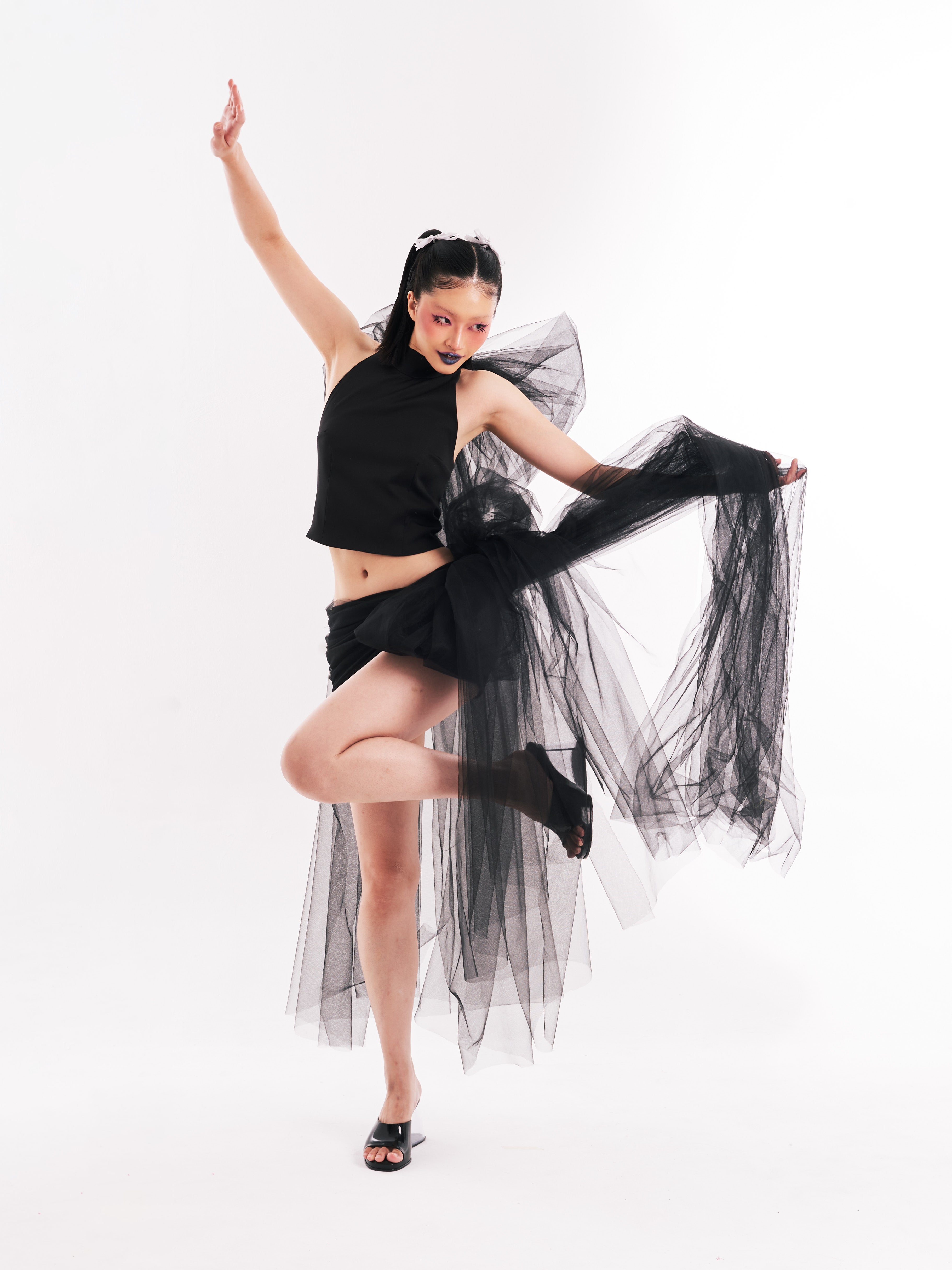 Black Tulle Halter Ribbon Set