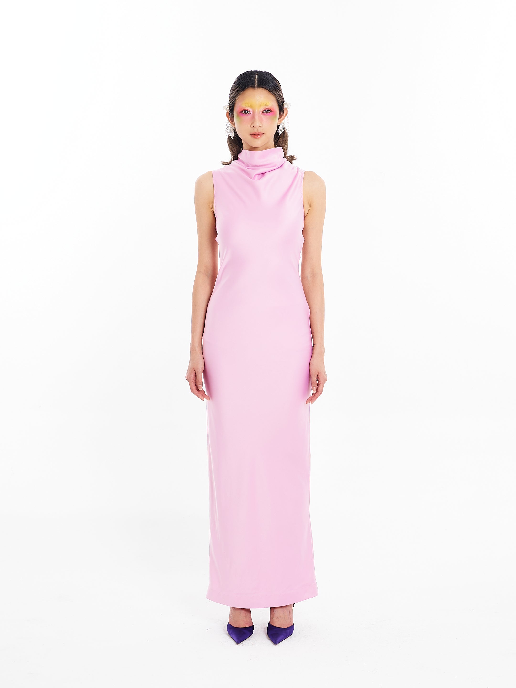 Pink Fitted Cowl Maxi Dress
