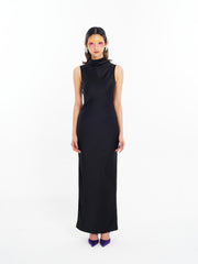 Black Fitted Cowl Maxi Dress