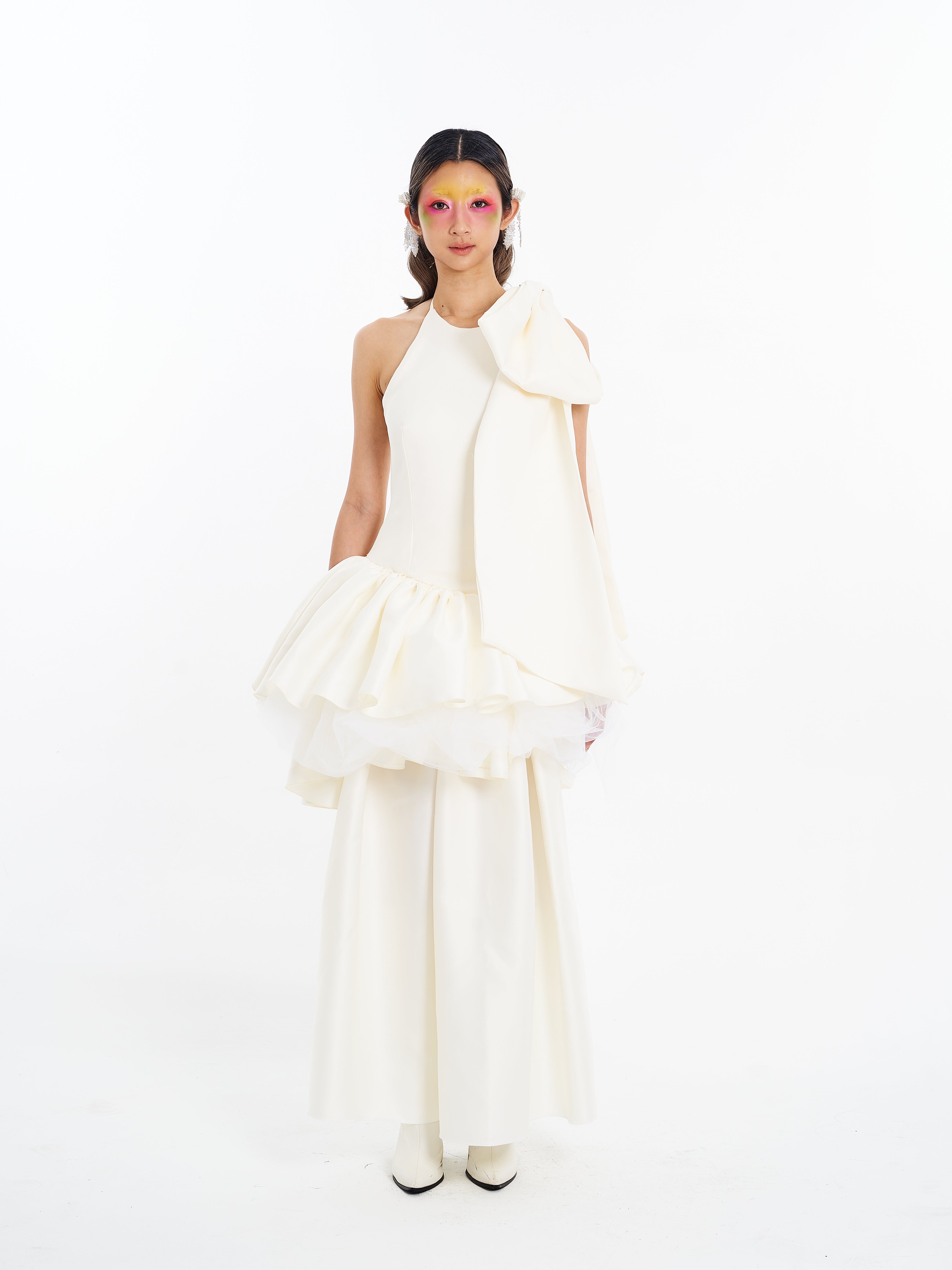 White Stacked Ribbon Maxi Dress
