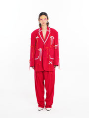 Red Laced Ribbon Suit Set