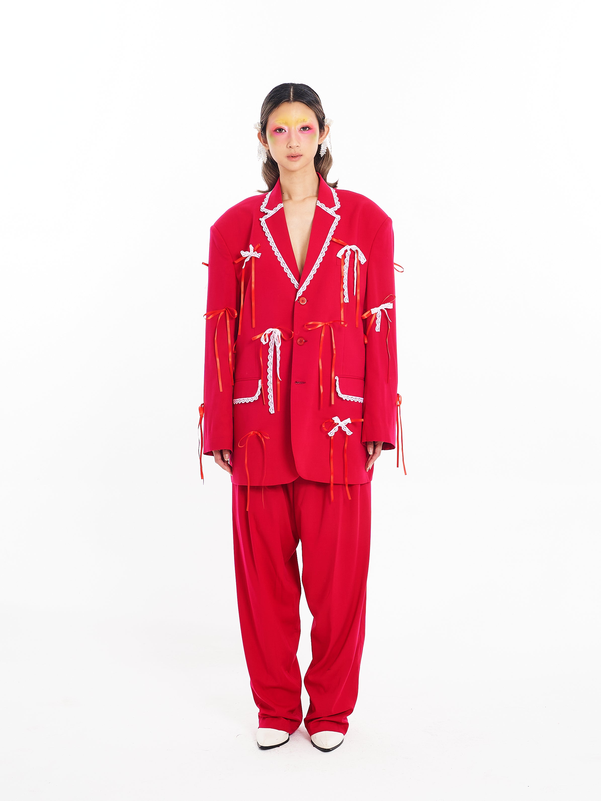 Red Laced Ribbon Suit Set