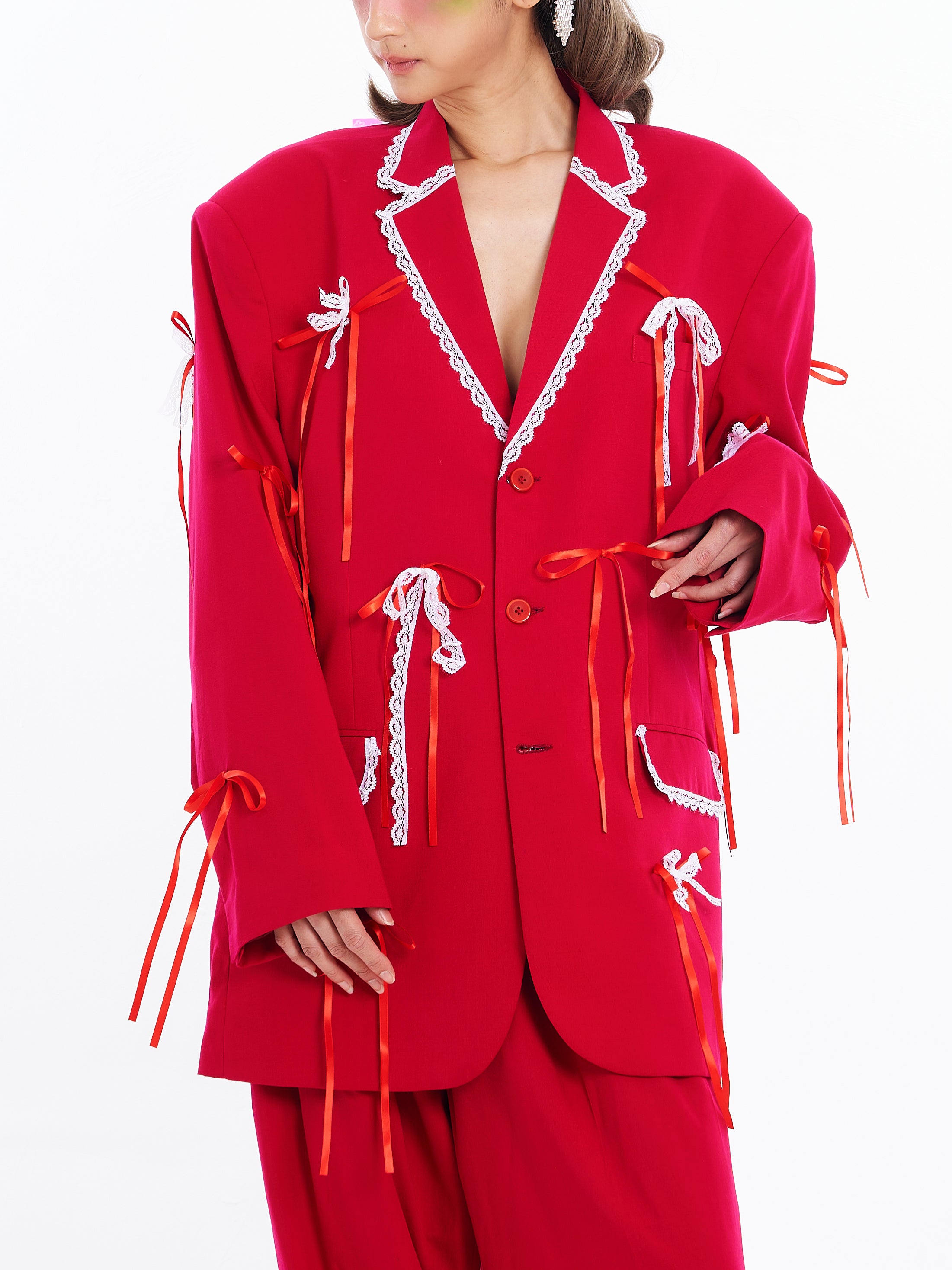 Red Laced Ribbon Suit Set